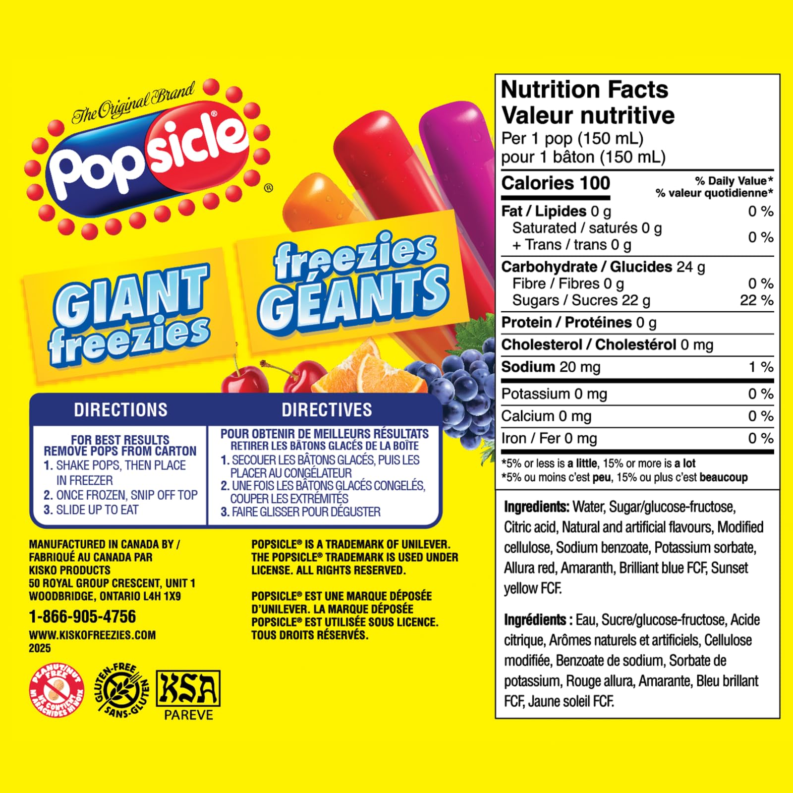 アイスページ Amazon.com : Popsicle - GIANT Freezies - Freeze Pops, Assorted