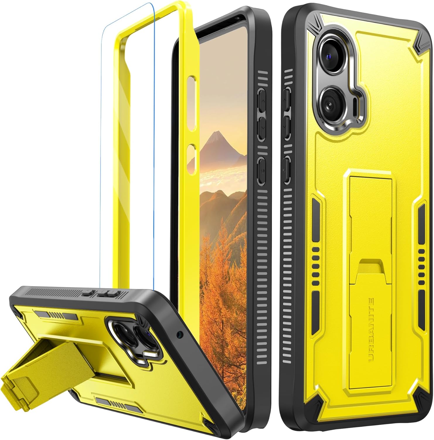 URBANITE for Moto G Stylus 5G (2024) Case, Military Grade Rugged Shockproof Protective Cover with Screen Protector and Kickstand (Yellow) Moto G Stylus 5G 2024 6.5" Yellow