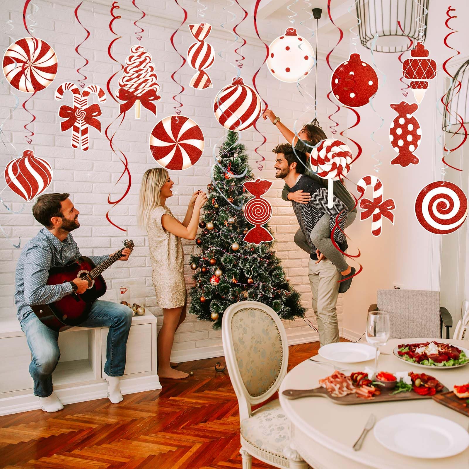 Decoraciones de Navidad para el hogar, 36 piezas de decoraciones colgantes de caramelo, dulces de Navidad, remolinos colgantes de techo para árbol, hogar, decoración de vacaciones de invierno,