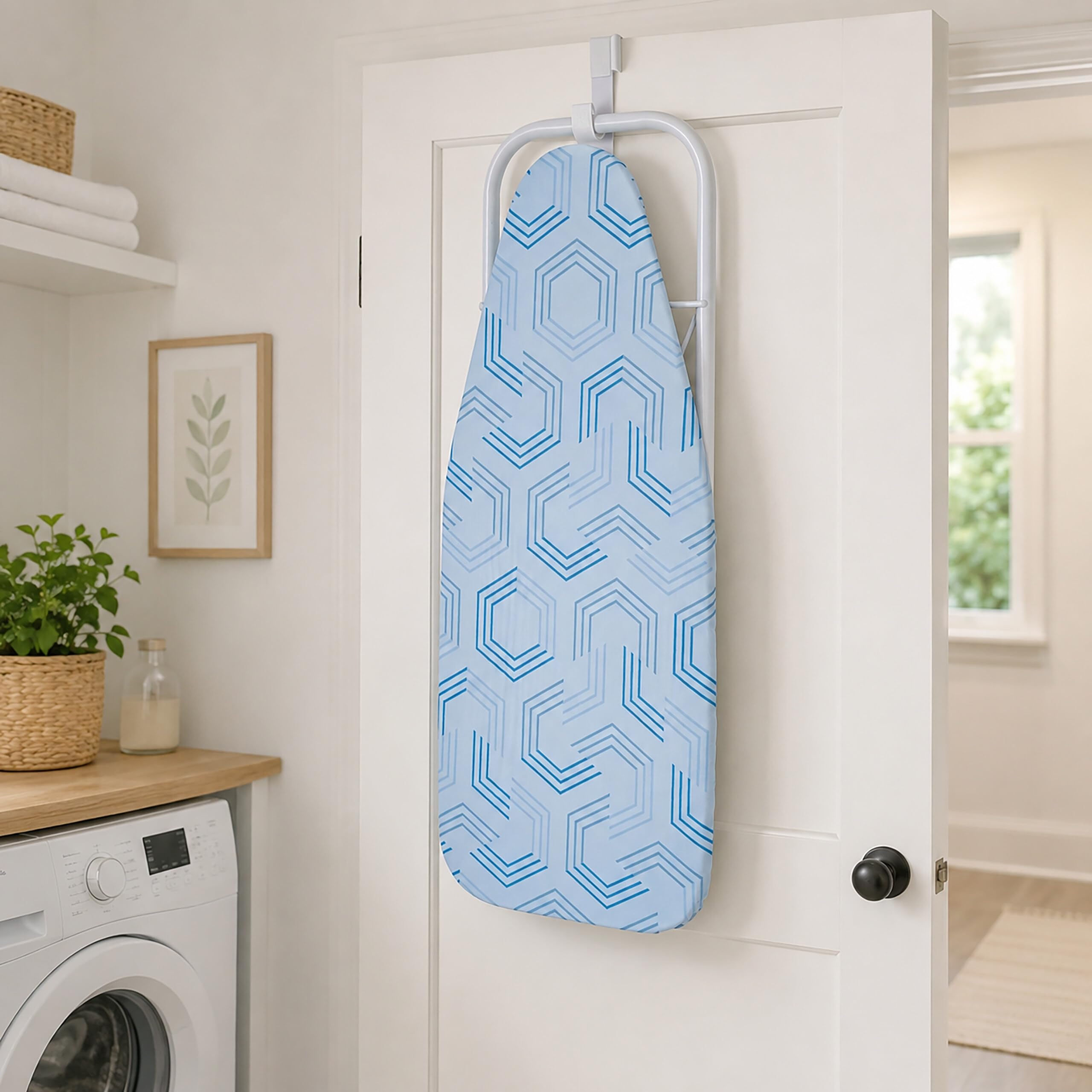 Relaxdays asse da stiro da tavolo, 76 x 30,5 cm, blu/bianco | Supporto ferro estraibile, pieghevole, compatto