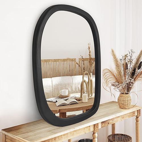 Miniatura 6 de Americanflat Espejo asimétrico en sicomoro negro, espejo de pared irregular de 22 x 28 pulgadas para baño, sala de estar, entrada y espejo