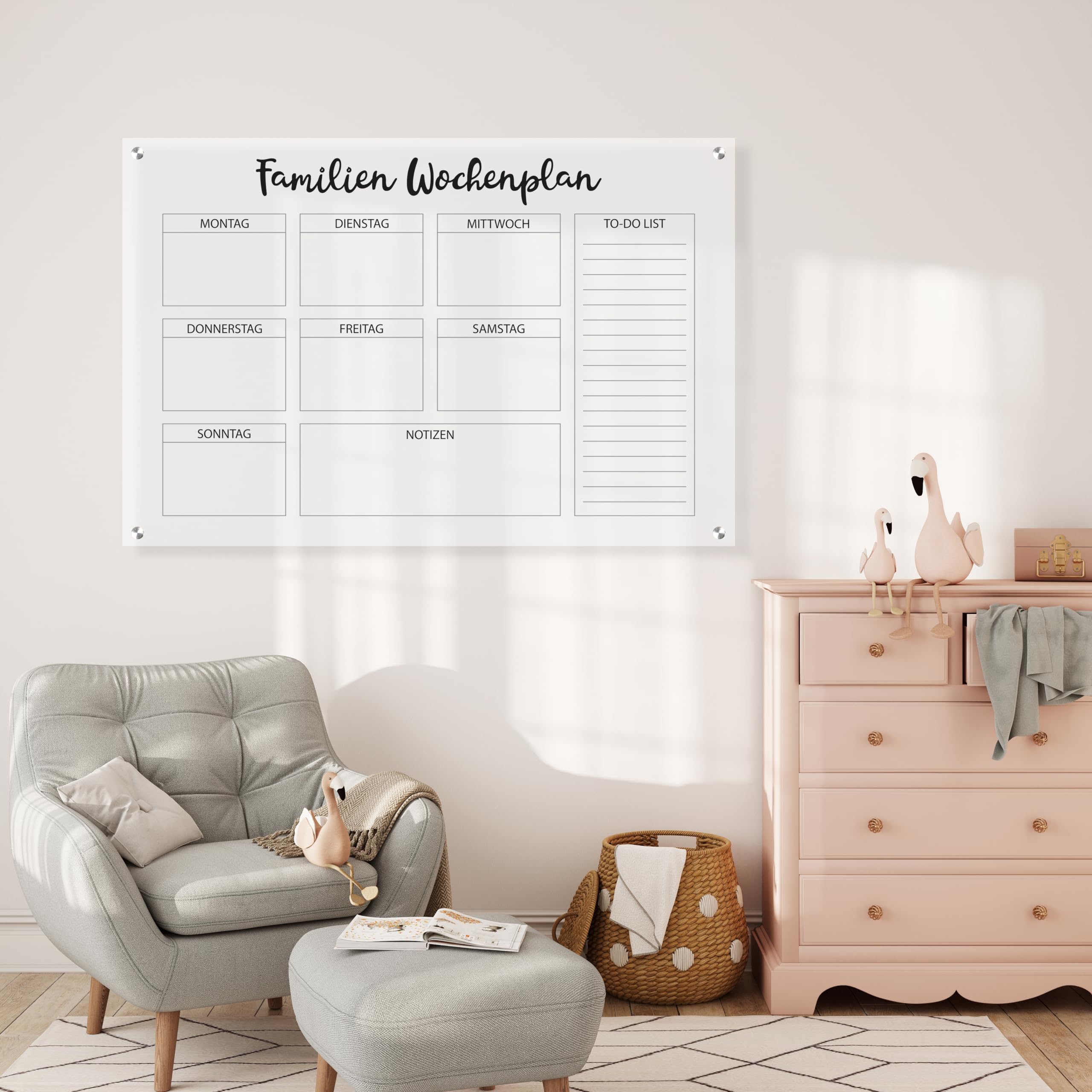 Queence Acrylglas Wochenplaner abwischbar 90x60 cm | Wochenplan transparent | Geburtstags-Kalender | wiederverwendbar | Familienplaner | Notizen | Terminkalender | Wandkalender | Monatskalender