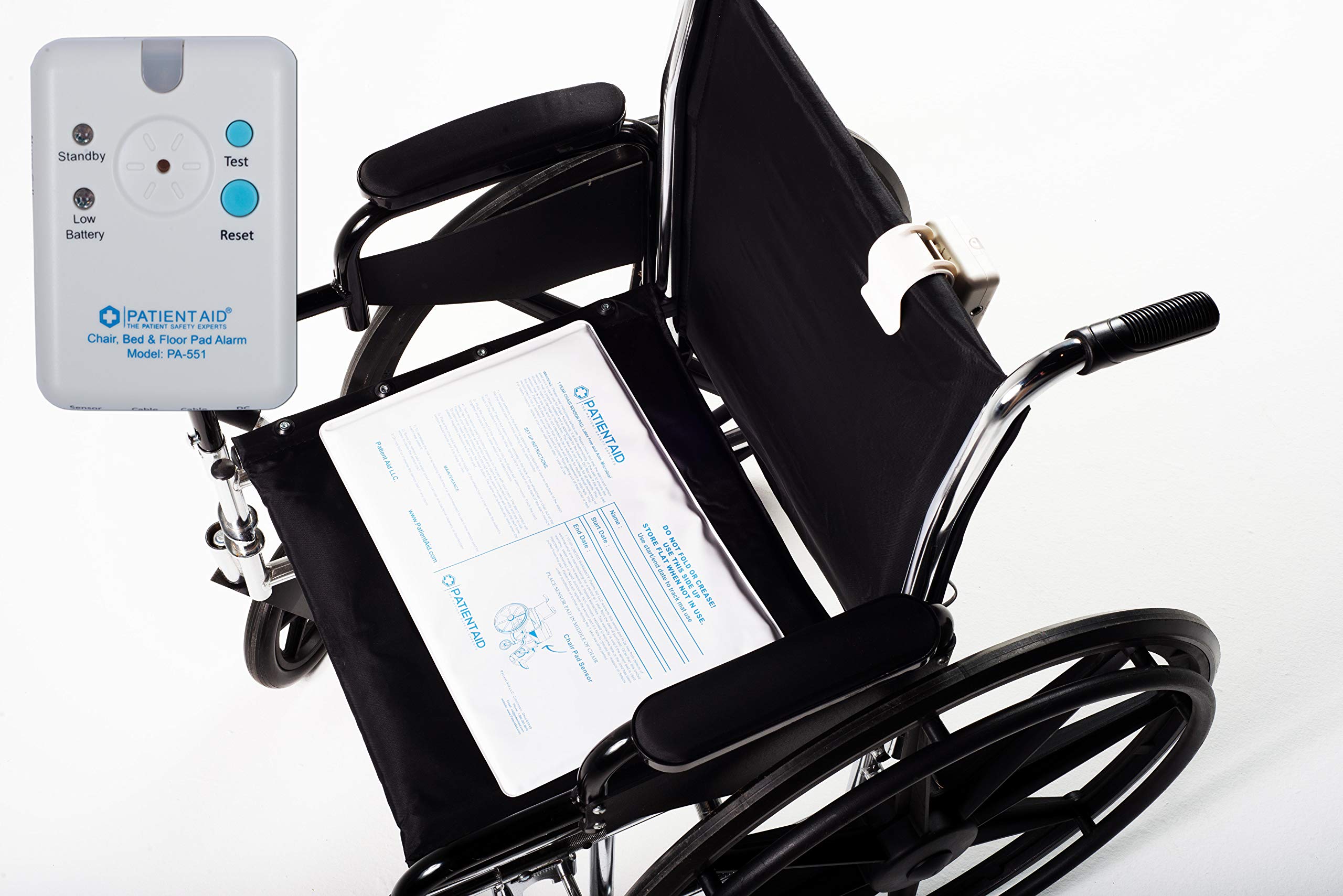 Patient Aid Advanced Chair and Floor Alarm for Elderly Monitoring - 10" x 15" Underpad with Chair Motion Sensor Alarm, 3 Ring Chime & 3 Mounting Options, with AC Adapter & 9V Battery