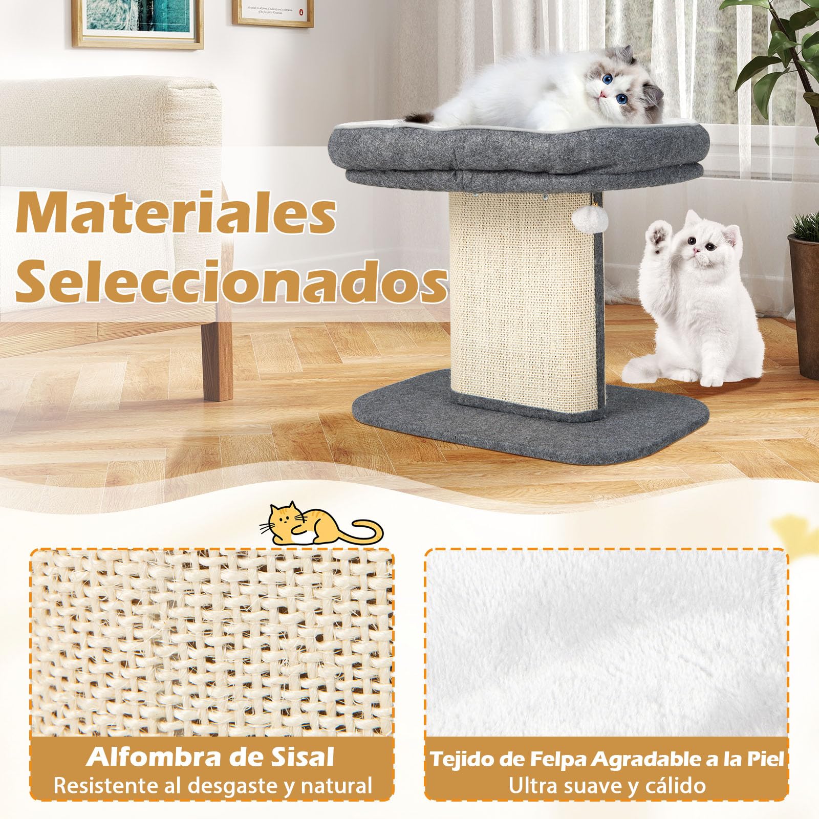 GYMAX Árbol Rascador de 50 cm de Alto para Gatos, Árbol de Escalada con Asiento de Felpa Suave, con Columna de Sisal y Pelota, Árbol de Actividad y Árbol de Juegos, para Pequeño Gato, Gris