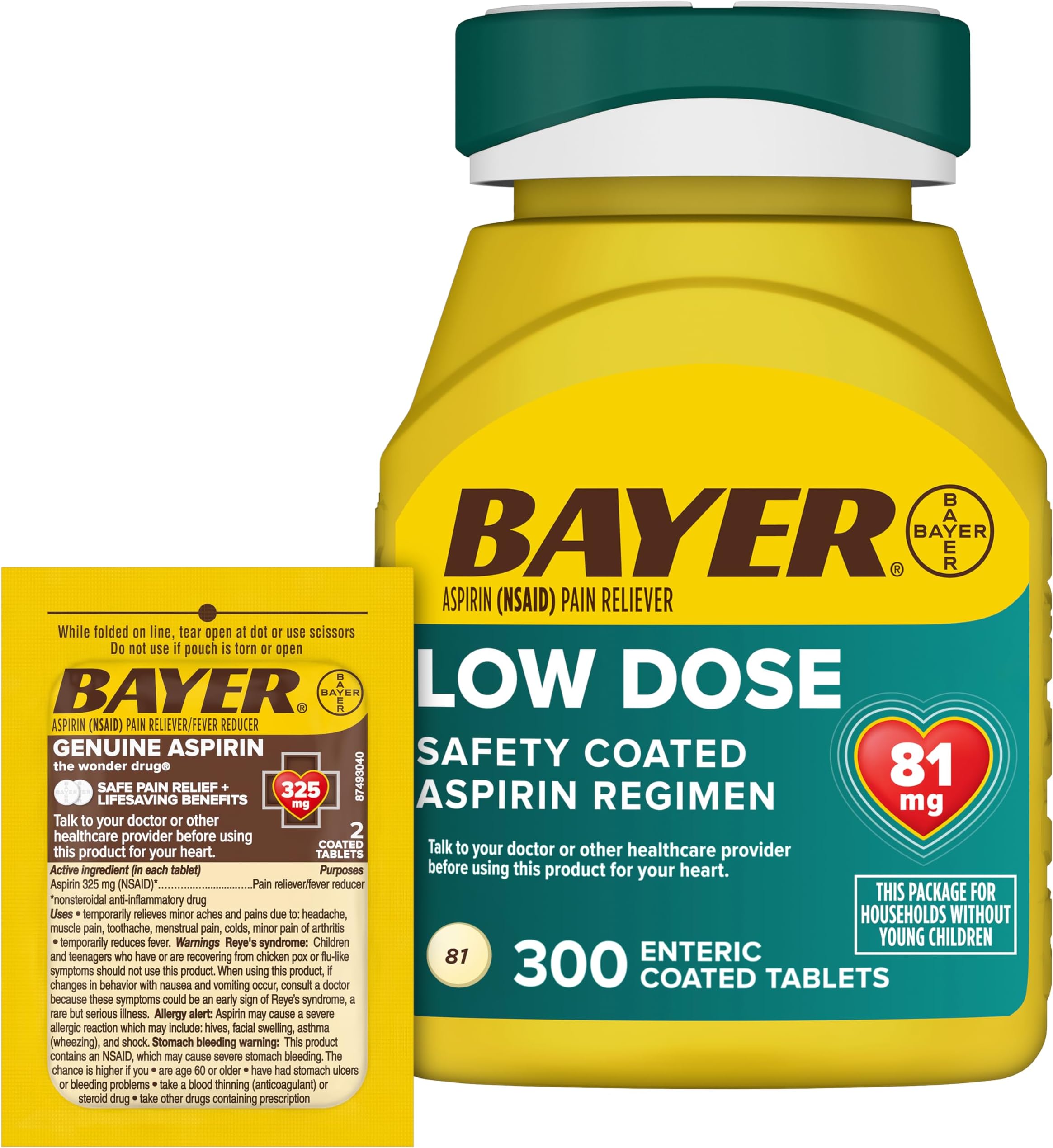- Bayer Aspirin 81mg Enteric Coated Tablets 300ct and 2 Count Travel Pack of Genuine Aspirin 325mg Coated Tablets