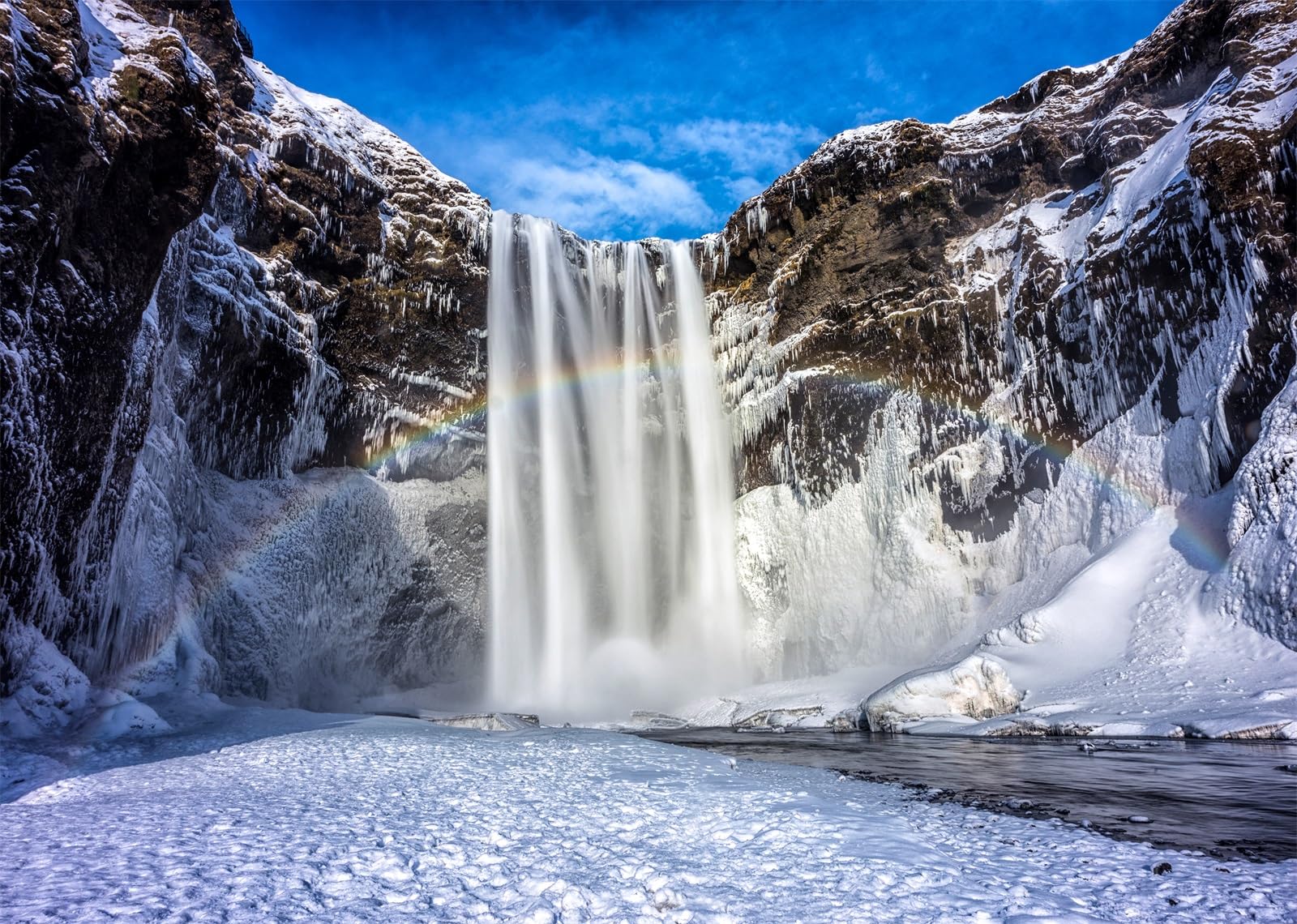 CORFOTO 5x4ft Snow Mountain Waterfall Photo Backdrop Glacier Landscape Photography Background Iceland Waterfall Snow Sunshine Outdoor Scenery Backdrop