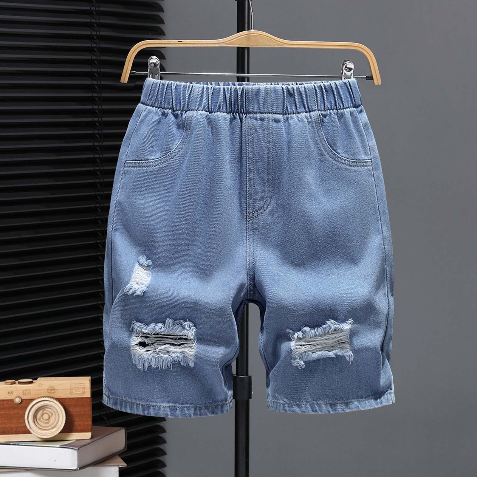 Kurze Baggy Jeans Jungs - Shorts Jungen, Jogginghose Kinder, LäSsige, Lockere Shorts - Jeans für Jungen Mit Weitem Bein Und Taschen geeignet für Reisen Im Freien Und Zum TäGlichen Tragen.