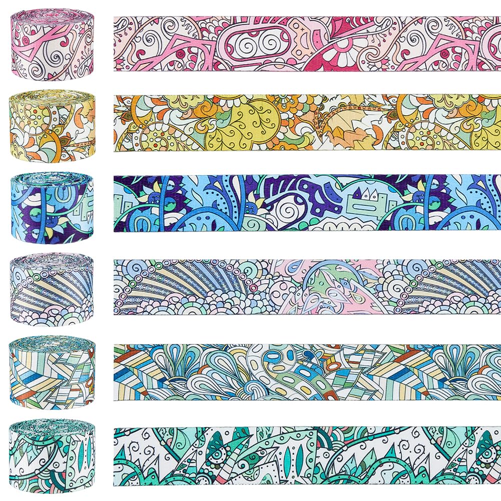 SUPERFINDINGS 6 Rolls Patterned Polyester Webbing Belt 1.49inch Vintage Jacquard Ribbon Trim Colorful Webbing Straps Boho Persian Tape for Seatbelt Bags,2yards/roll