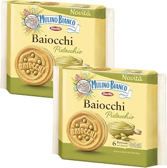 Mulino Bianco Baiocchi Pistacchio 168g Italian Biscoti Cookies | Soft Shortbread Pastries Biscuits | GMO & Palm Oil Free | Icon of Taste and Goodness Pistacchio 168g, 2 Pack