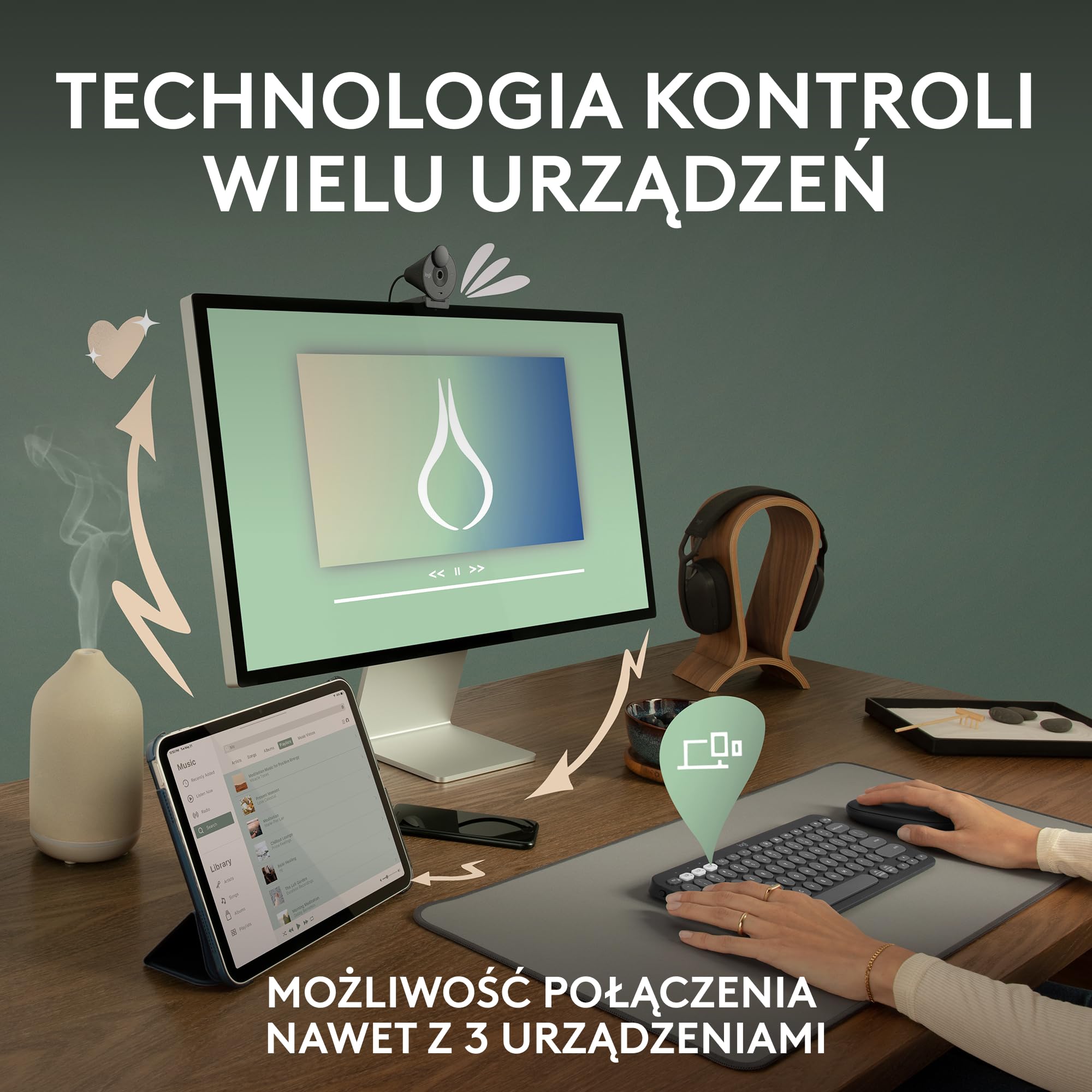 Logitech Pebble 2 Combo, Bezprzewodowa klawiatura i mysz, cicha i przenośna, personalizowana, Logi Bolt, Bluetooth, Easy-Switch dla Windows, macOS, iPadOS, Chrome,QWERTY układ US international, Biały