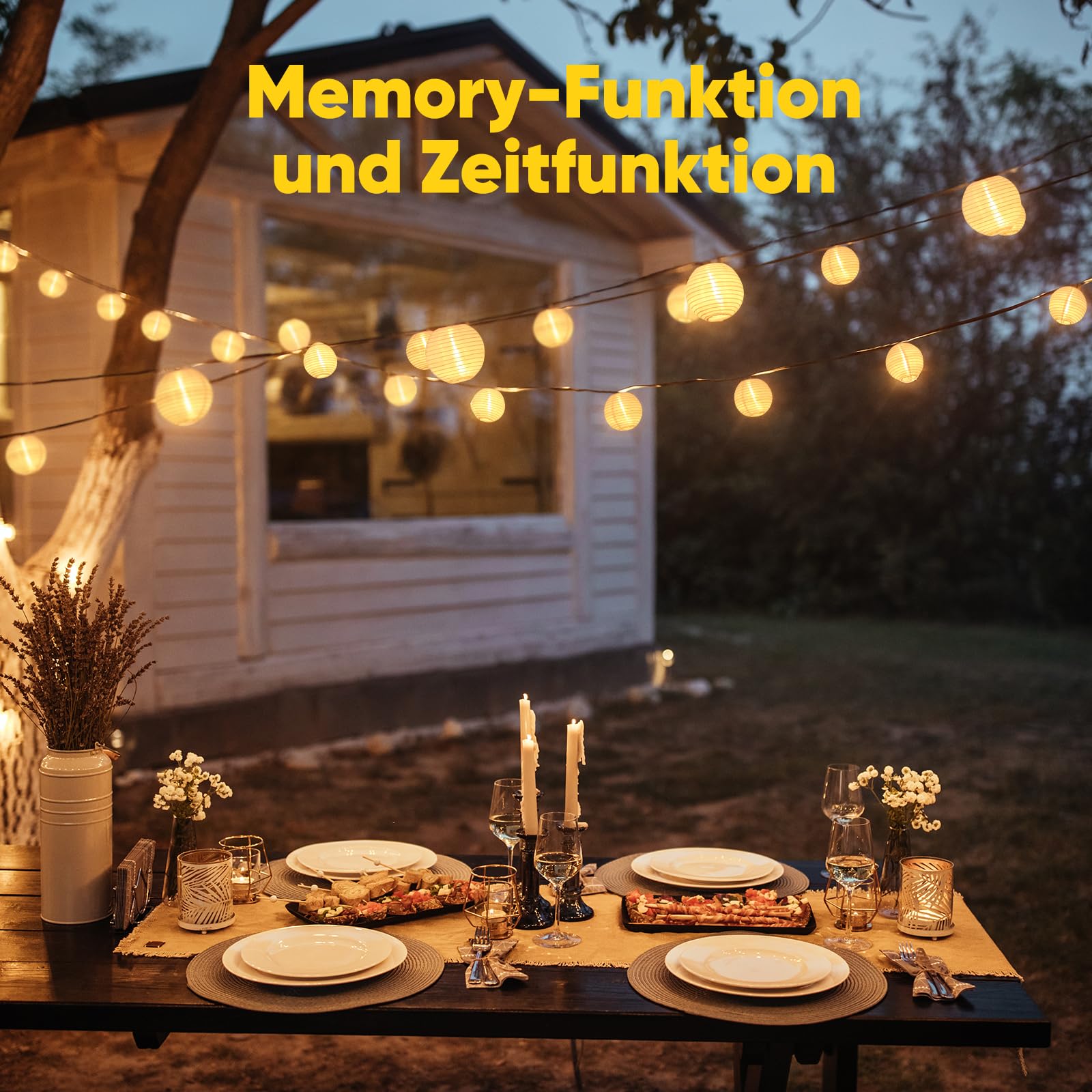 SALCAR 20m LED Laterne Außen, 80er Lampions Lichterkette, Gartenlaterne Deko für Draußen mit 8 Beleuchtungsmodi, 31V Sicherheitsnetzteil, Warmweiß