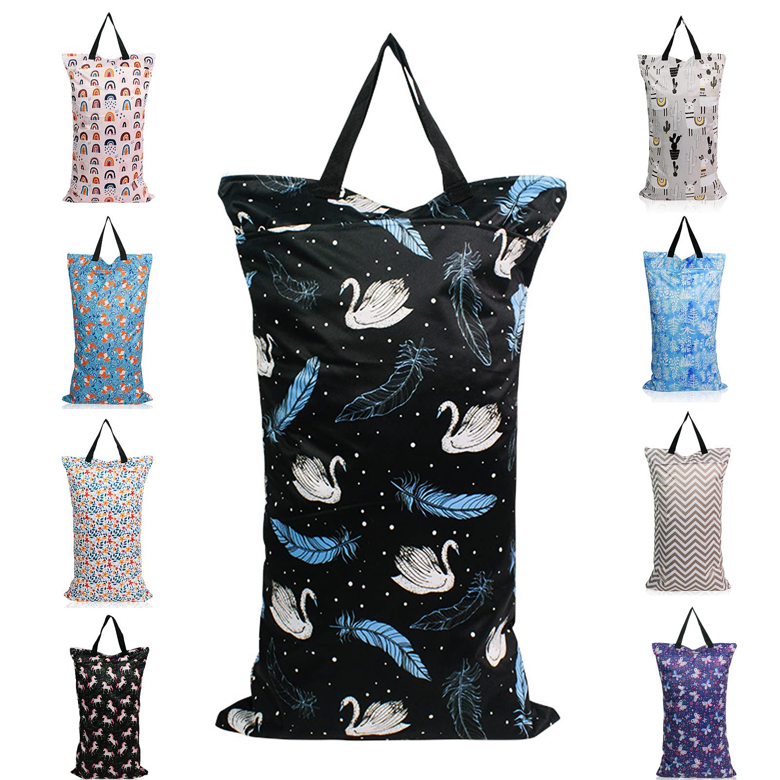 MHwan Wet Bag, Nappy Pouch, Waterproof Double Zip Pocket Hanging Wet Dry Bag, Washable and Reusable, Suitable for Baby Diapers, Fitness, Beach, Pool(Black), Black, One Size, fashion