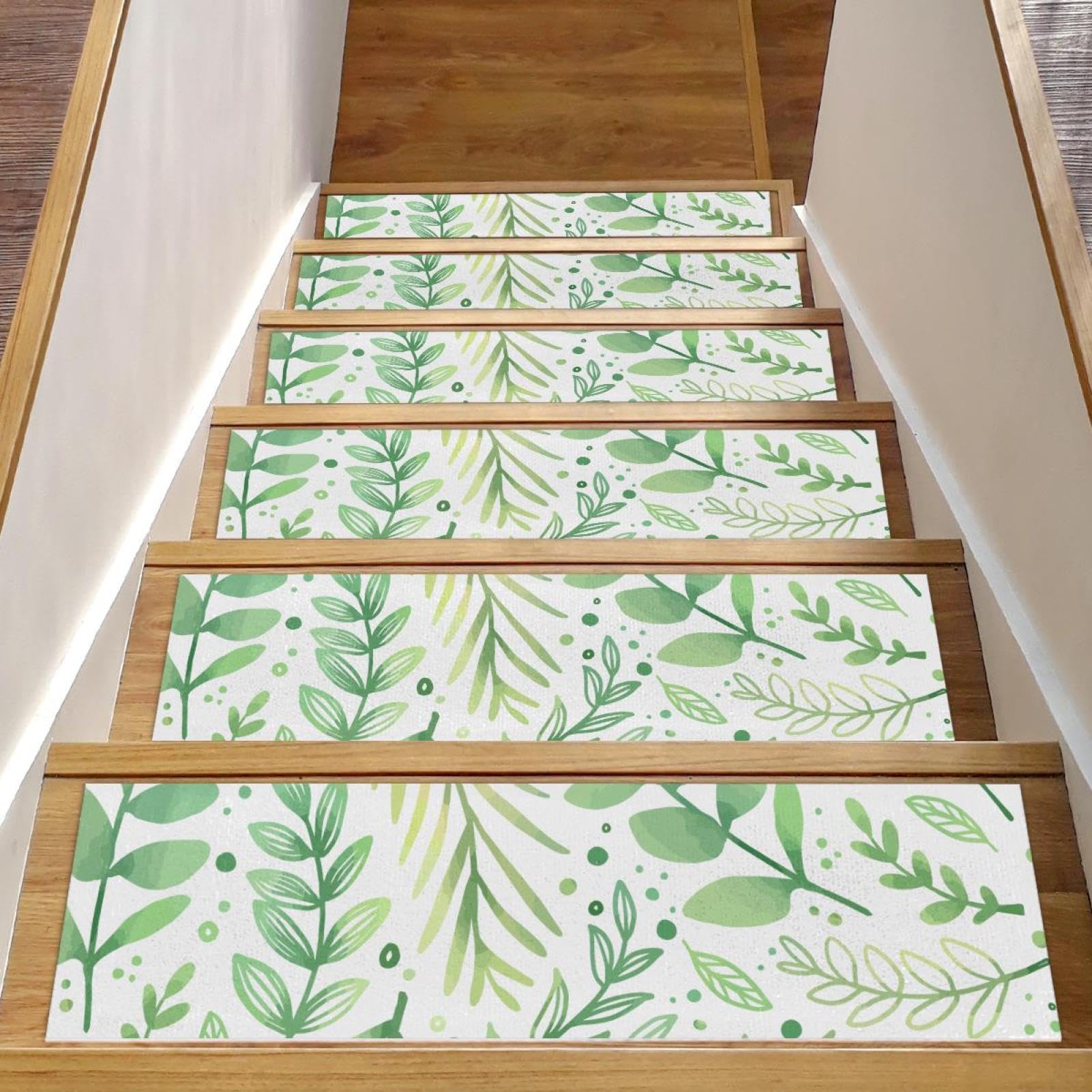 Peldaños para escaleras de madera con estampado botánico para proteger a niños y mascotas en casa