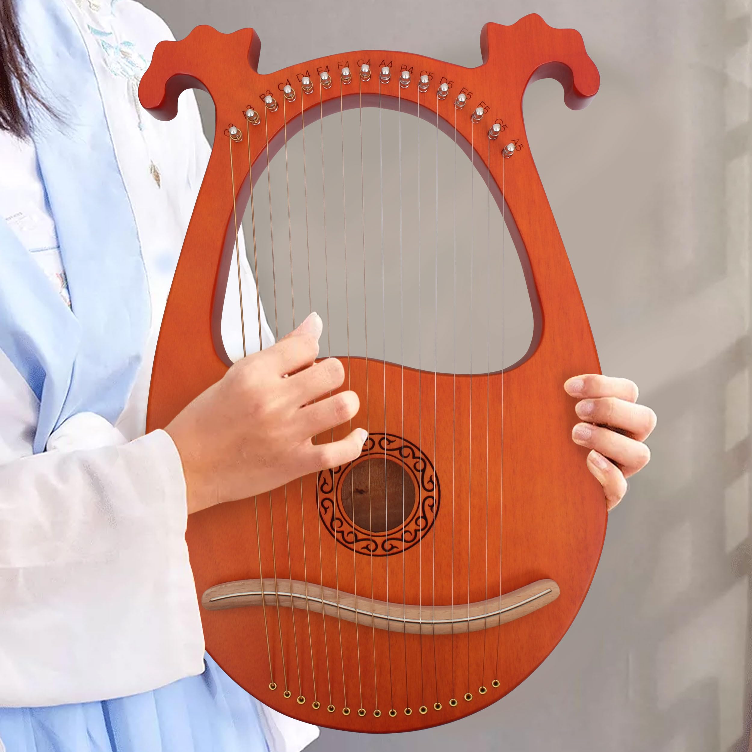 Arpa Lira 16 Corde In Mogano Arpa Piccola Strumento Musicale Lyres Lyre Harp Con Chiave Di Tunning, Tutorial Musicale, Corda di Ricambio, Plettri, Panno di Pulizia, Marrone, Antlered