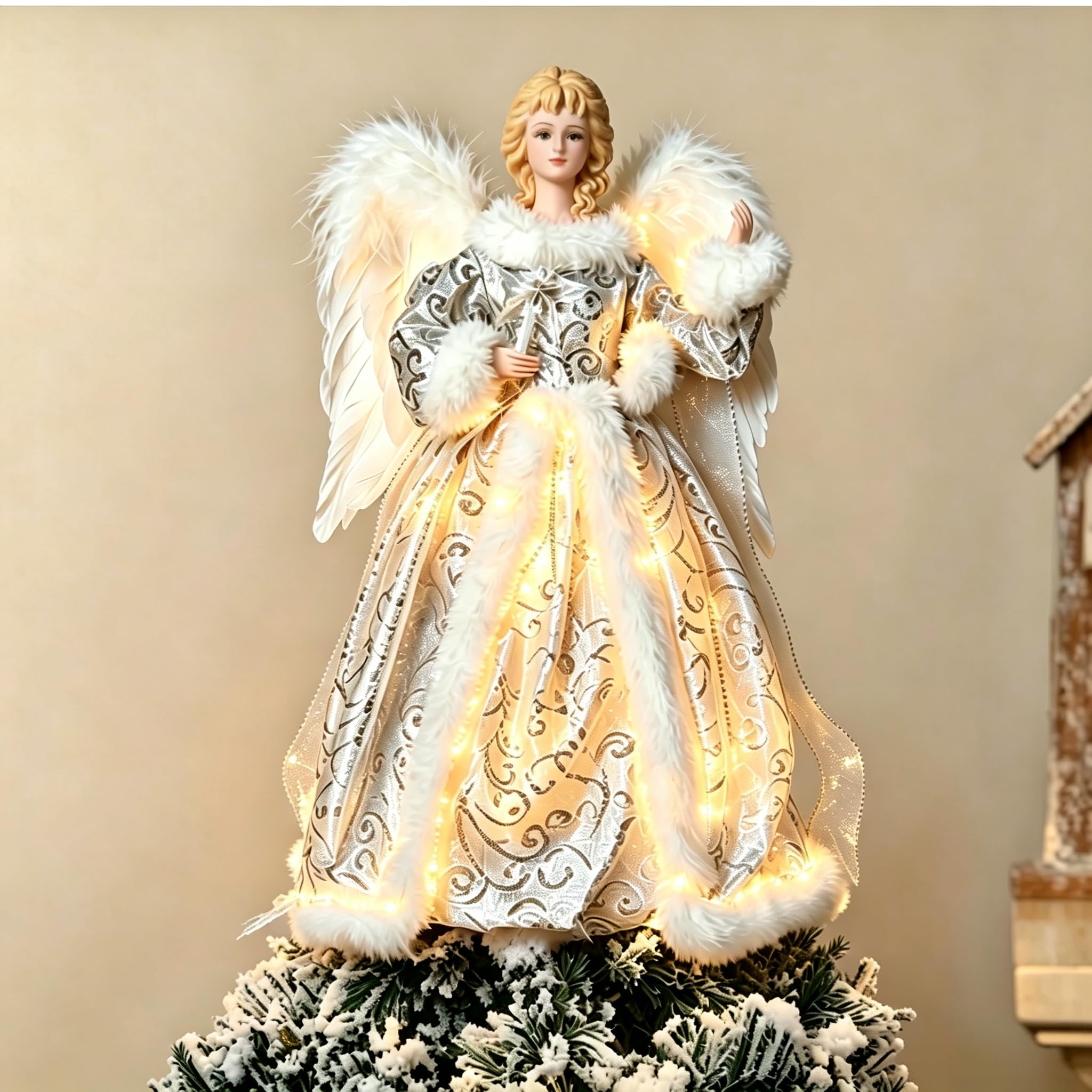 Christmas Angel Tree Topper, LED Light Up Angel Tree Decoration