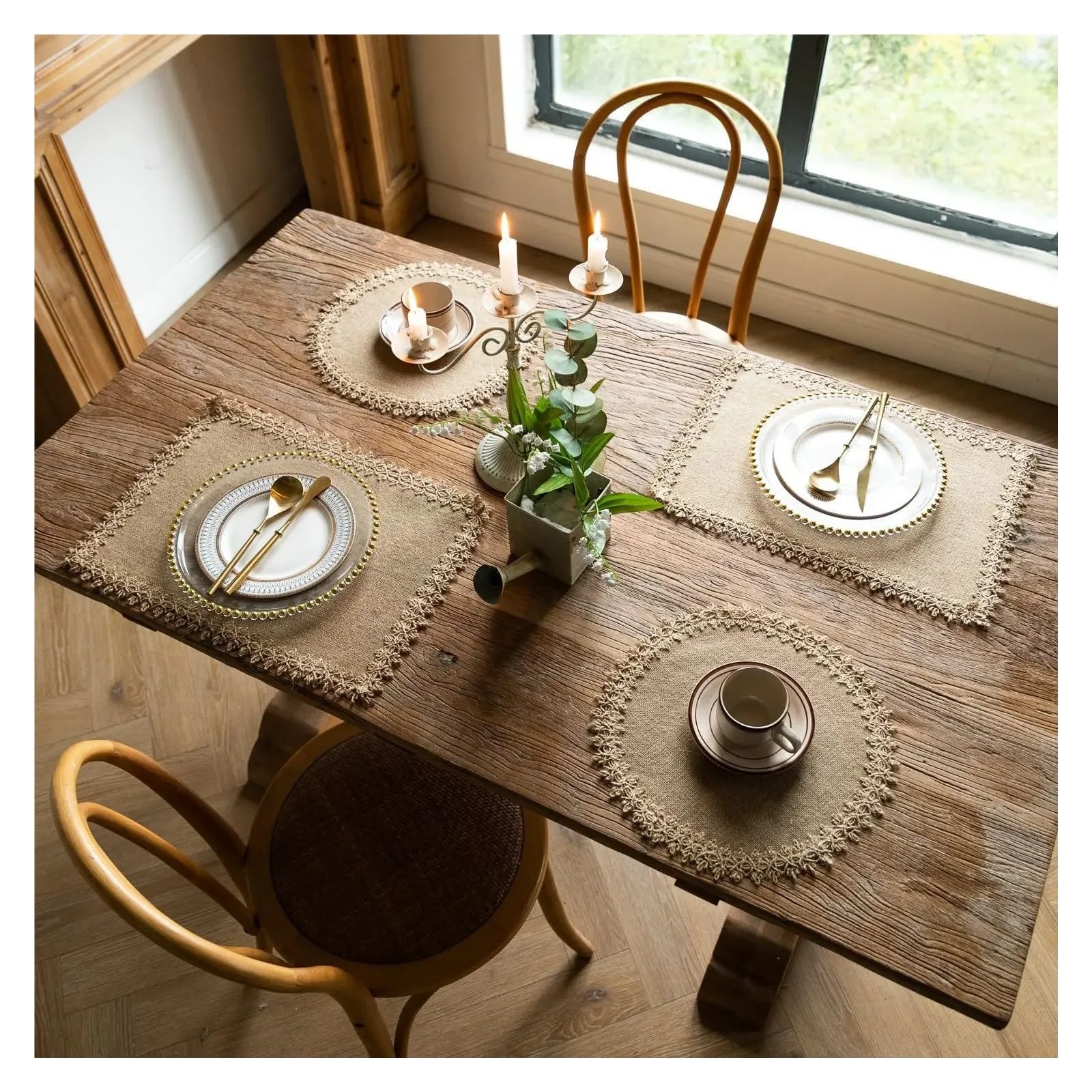 Decorazioni per la tavola, tovagliette, Tappetino da Cucina/Pranzo 2 Pezzi Intrecciato Resistente al Calore Stile Rustico Tessuto Naturale