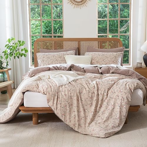 Miniatura 3 de Juego de edredón de tamaño Queen de 3 piezas, tela de gasa arrugada elegante, estilo jardín, estampado floral vintage, edredón botánico para todas