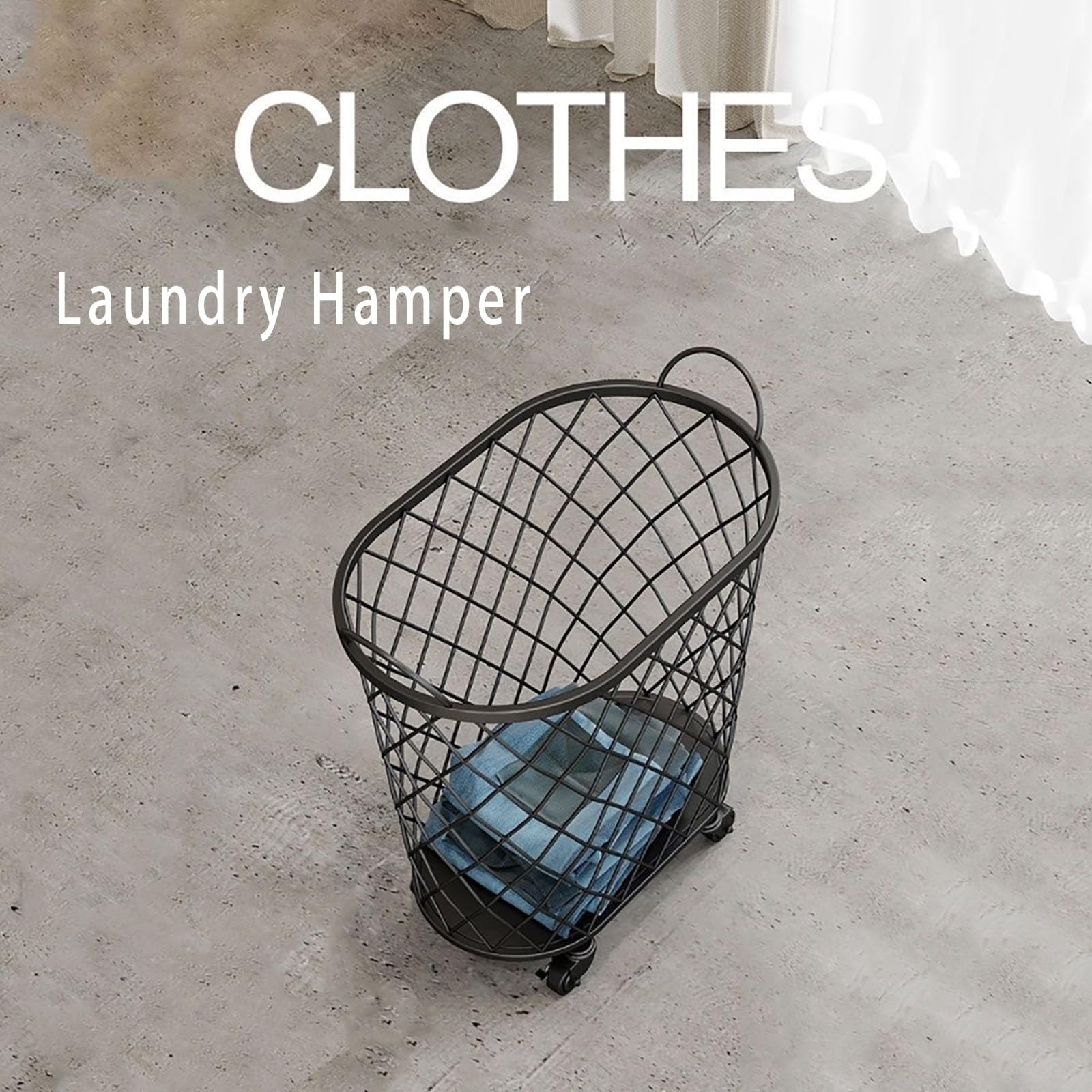 Panier à linge à roulettes en métal, organiseur à linge polyvalent pour tapis de yoga et vêtements, solution de rangement portable pour linge, design durable et élégant