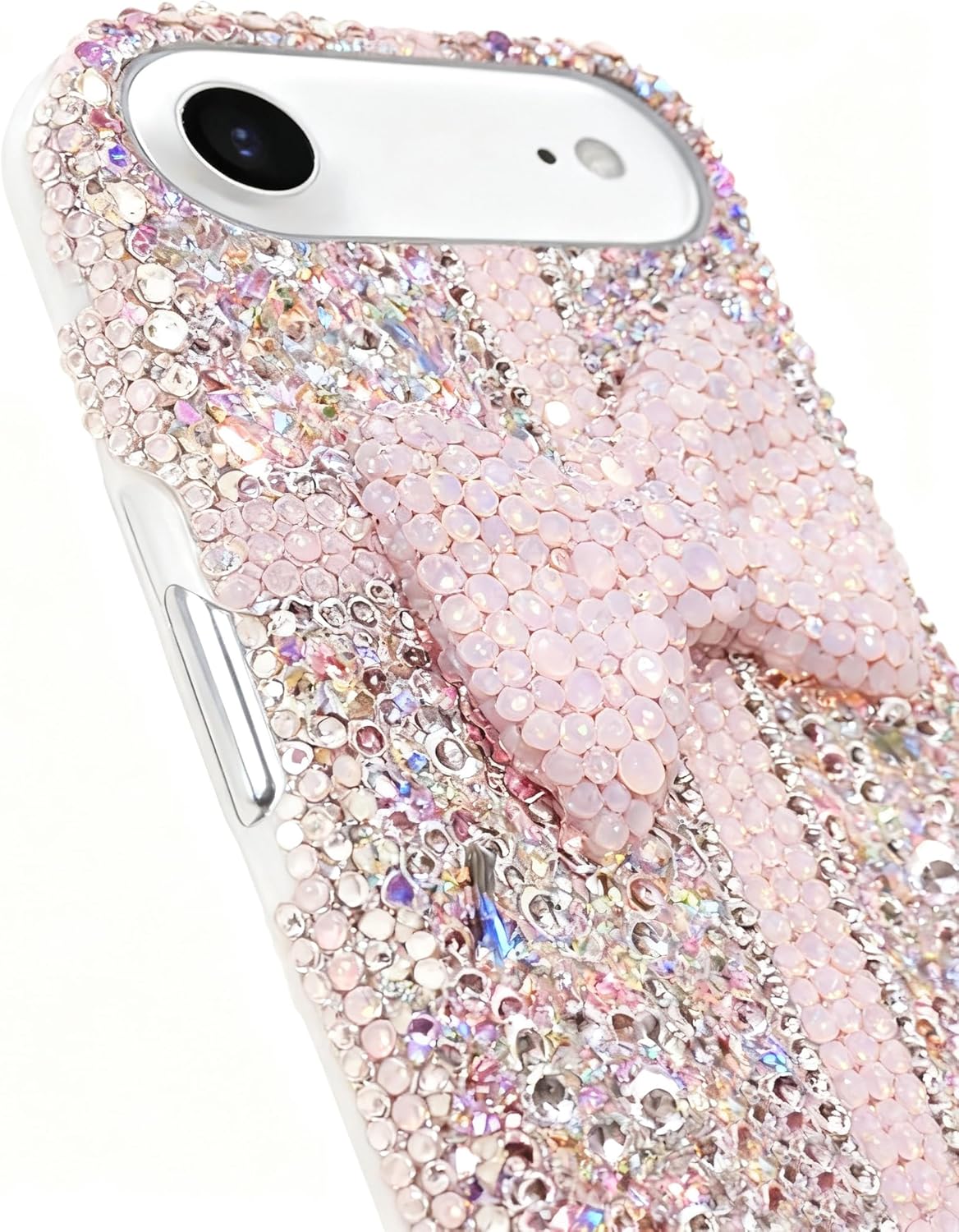 Pink Bow Compatible with for iPhone 17 Pro Max Glitter Diamond Case with Wrist Strap Loop Cute Bling Rhinestone Sparkle Shiny Soft Shockproof Women Girls Case
