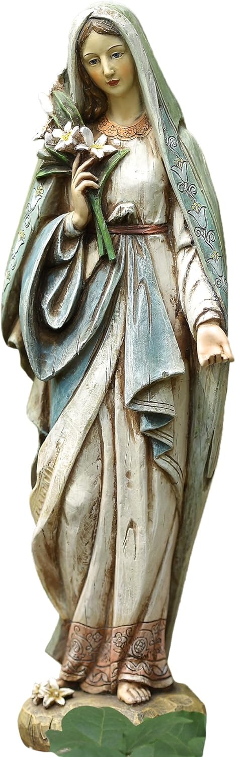 KEXMY Blessed Virgin Mary Mother Madonna Lilies Garden Statue