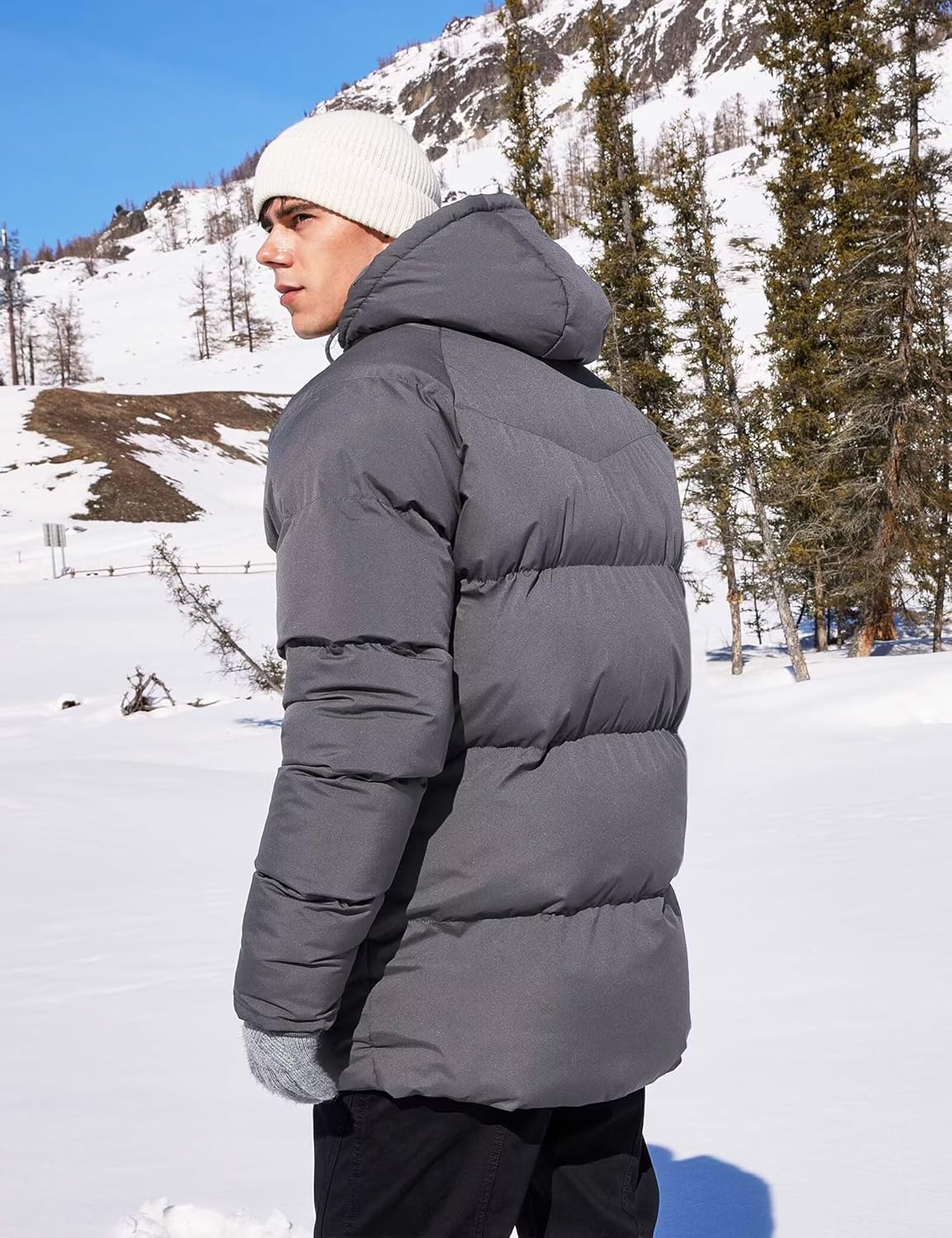 Men's Long Winter Coat Hooded Warm Quilted Jacket Water-resistant Cold Weather Parka - Image 4