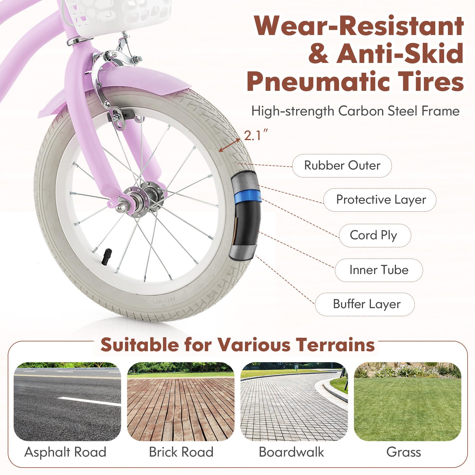 COSTWAY Kids Bike, 12 14 16 18 Inch Toddler Bike Children Bicycle w/Training Wheels, Hand & Coaster Brakes, Adjustable Saddle & Handlebar, Basket, Bell, Kids Bicycle for Girls Boys Aged 3-8 Years Old