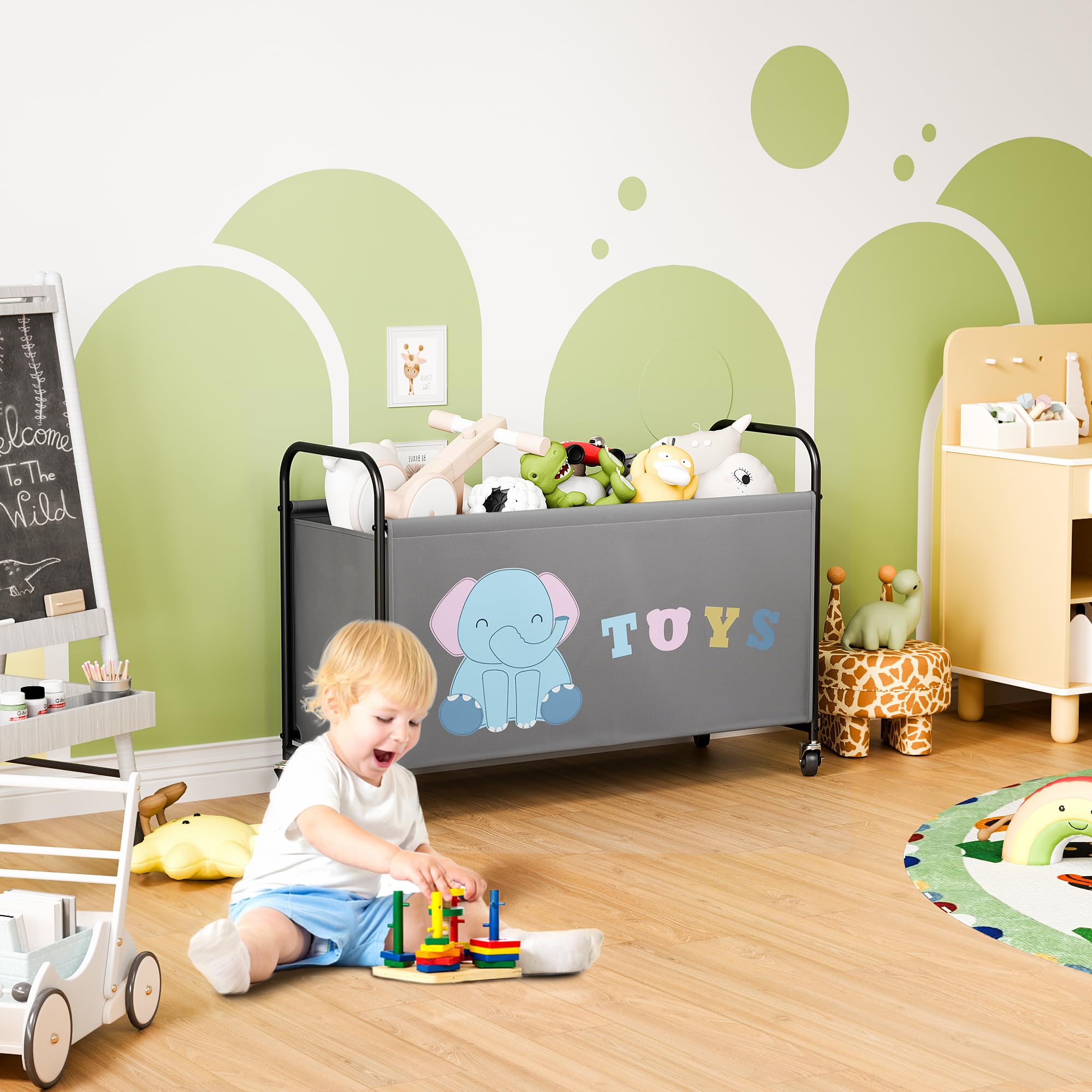 GRANNY SAYS Coffre à jouets à roulettes, 135L organisateur de rangement extra large, coffre à jouets pour chambre d'enfant organisant les peluches, toy storage organiser, Gris