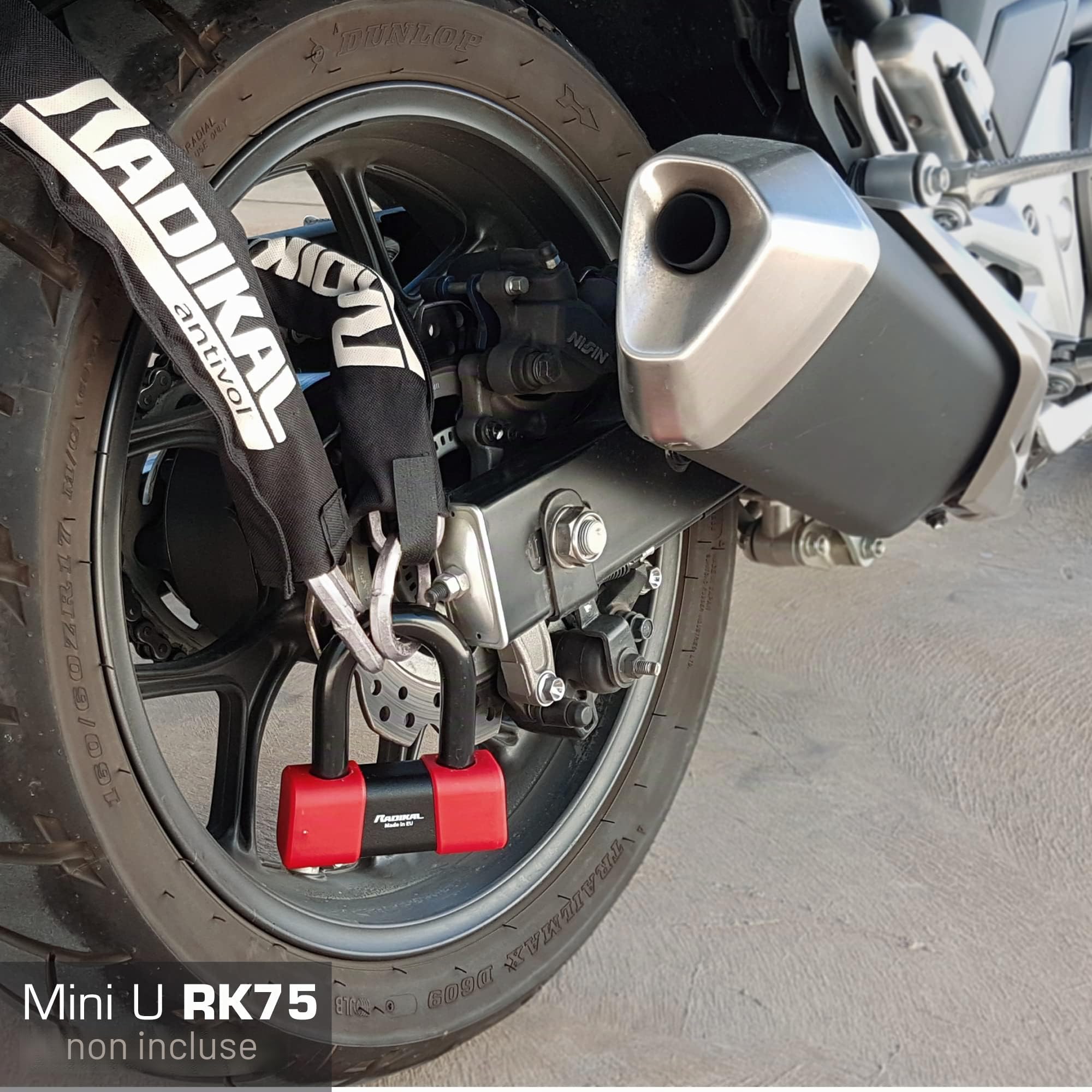 RADIKAL RK11120L Sicurezza Resistente Antifurto Catena Moto Acciaio Cementato Ø 11 Esagonale, 120 cm Loop Stile, Multi