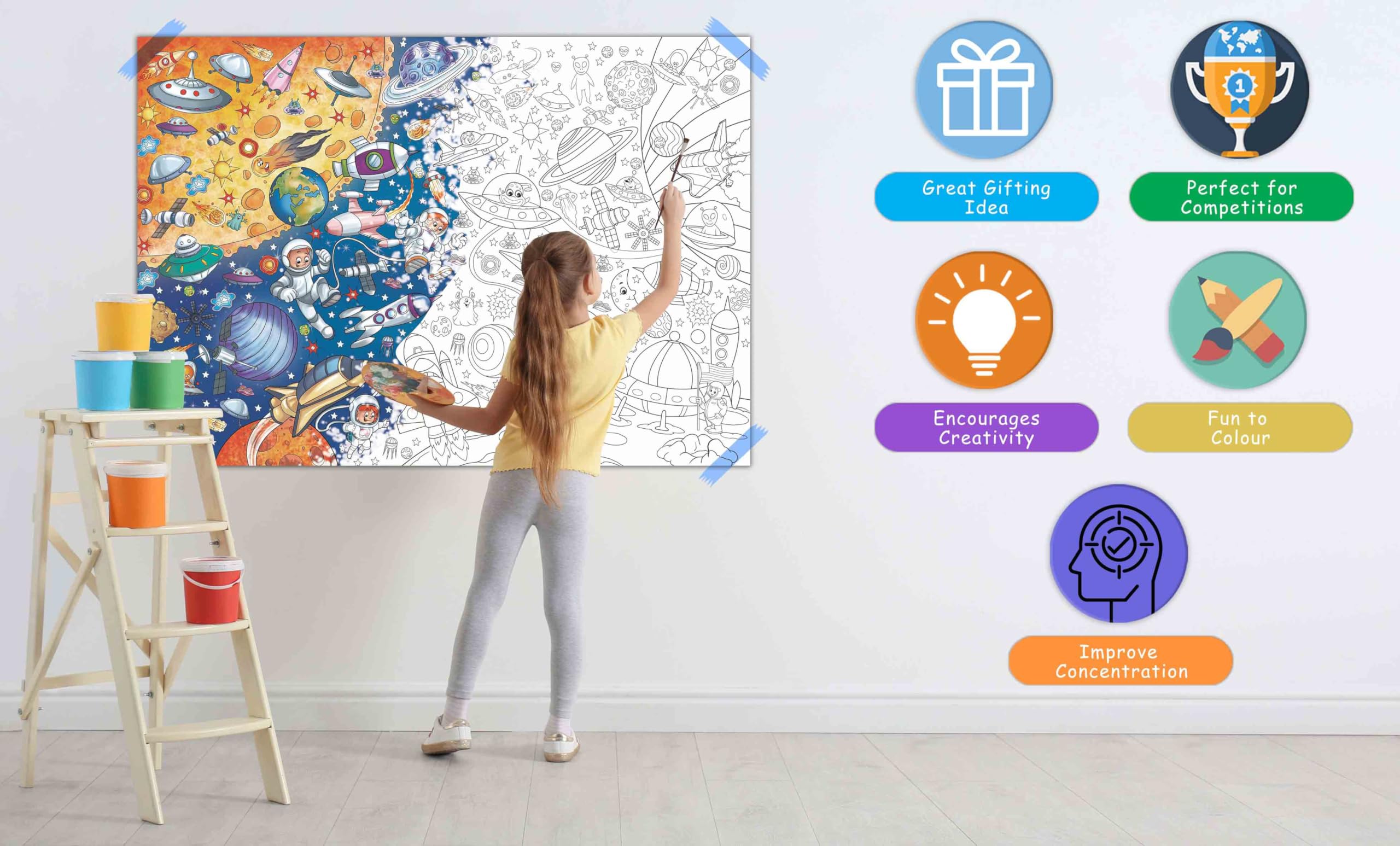 Fairy Land Adventures and Giant Space Colouring Poster | Combo of 1 Activity mat with Pen and 1 Colouring Poster| Imagination Soars: Space Coloring Poster & Fairy Adventures Mat 3
