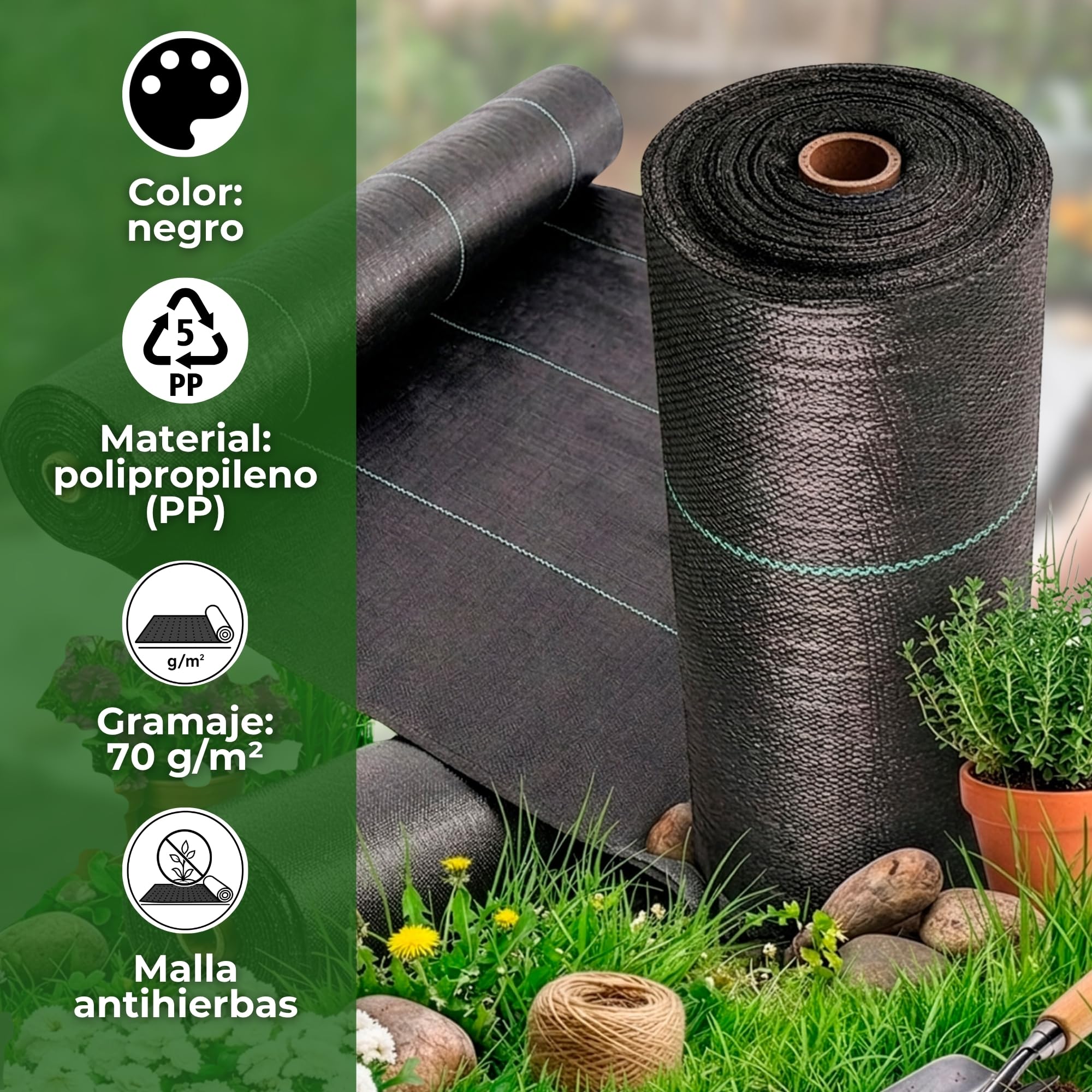 SPRINGOS Malla Antihierbas para Jardín 1,1 x 100 m 70g/m2