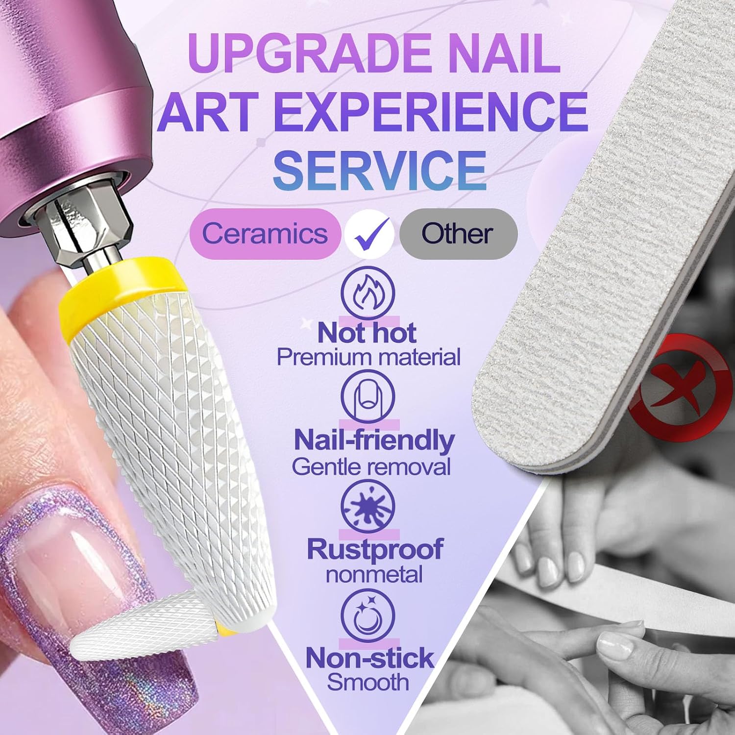 Fantexy Ceramic Nail Drill Bit, 3/32'' Cone Shape, White, Extra Fine image 5