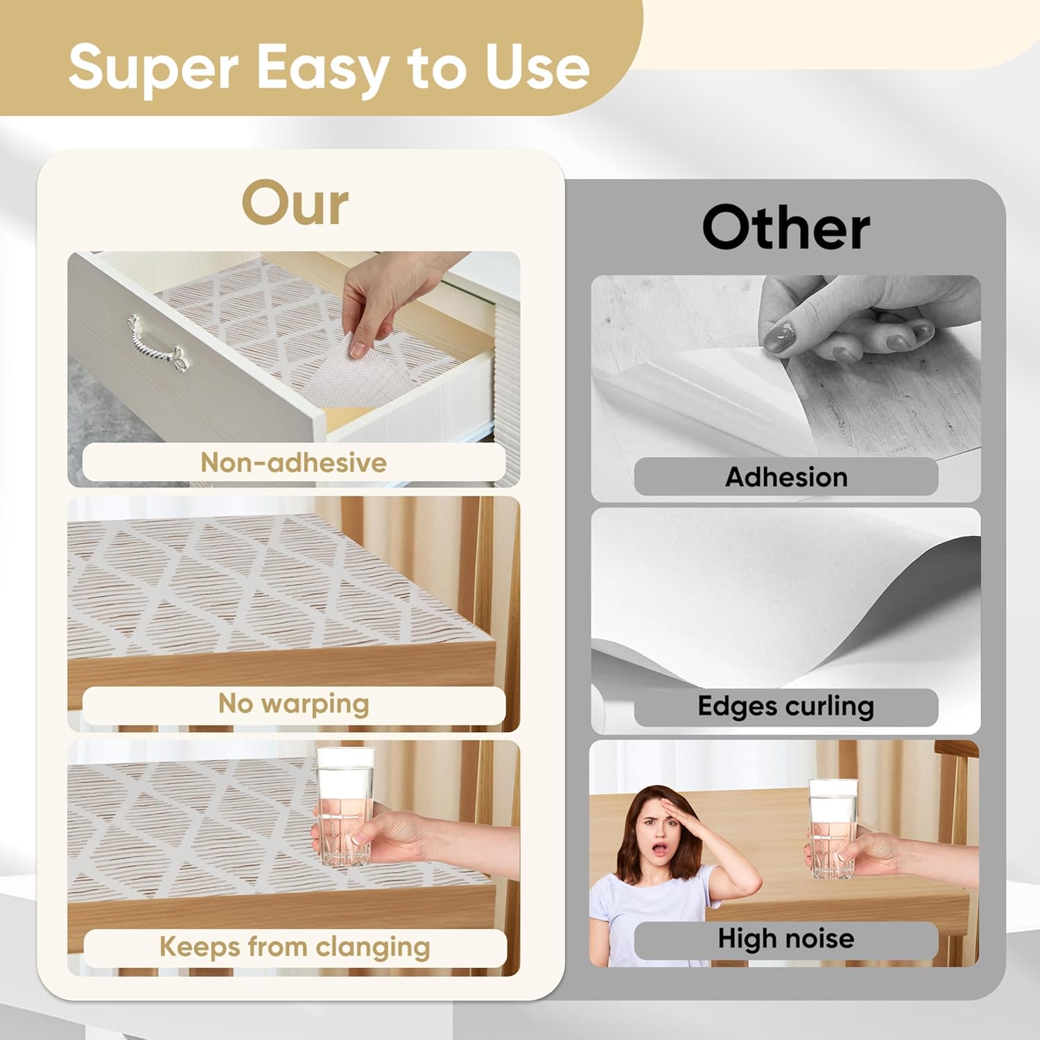 Drawer and Shelf Liner for Kitchen Cabinet, Cupboard, Desks, Pantry, Tool Box Waterproof Non Adhesive Non-Slip Easy to Clean 16in X 360in