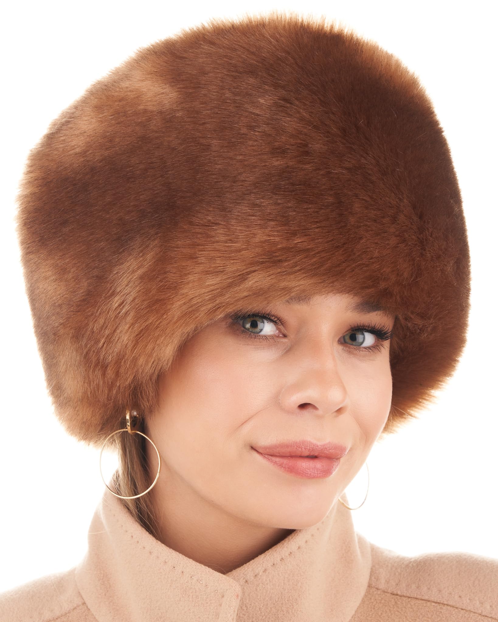 Futrzane Siberian Cossack Hat - Russian Fur Hats for Women - Fluffy Winter Hat (M, Bronze Siberian)