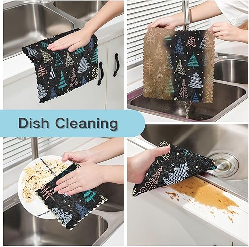 Miniatura 2 de KLL Christmas Tree Black Microfiber Drying Towels for Car Detailing Cute Kitchen Tea Towels Farmhouse Kitchen Hand Towels Absorbent Dish Towels for