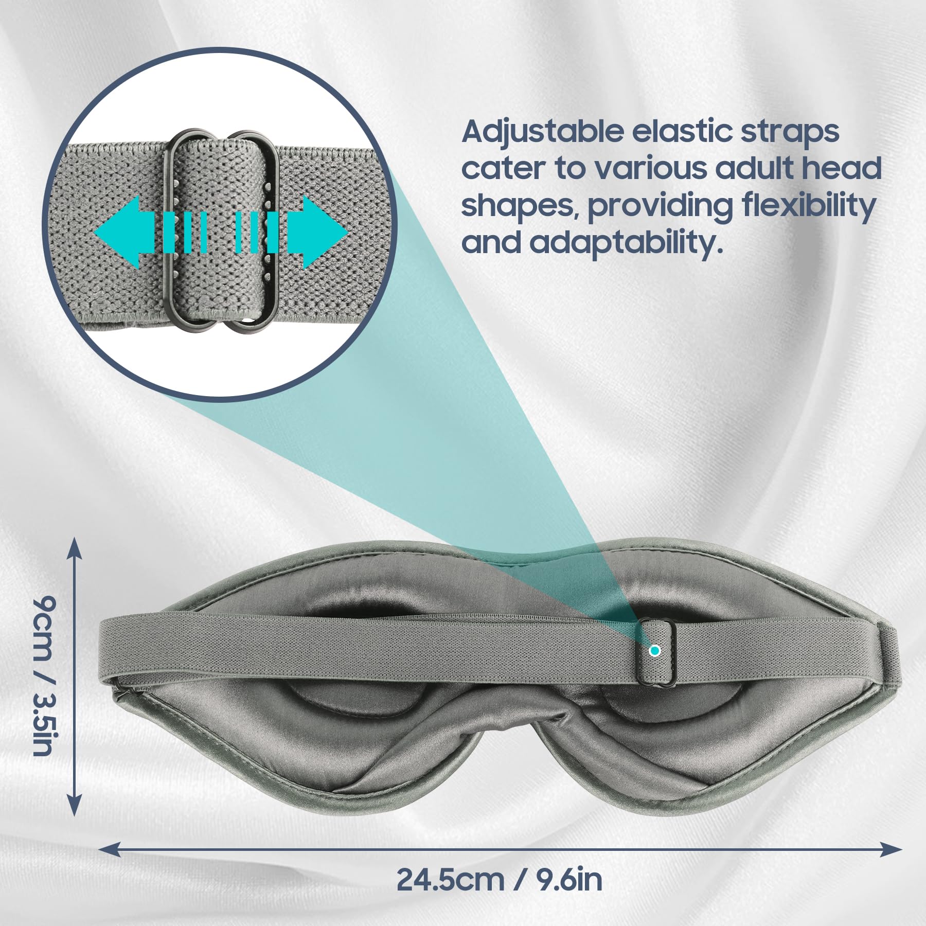 Antifaz Para Dormir Seda De Morera Con Correa Ajustable, Máscara Ojos 3D Y , Siesta Viaje Bolsa Viaje, Paquete Regalo, Mujeres Hombres, Gris
