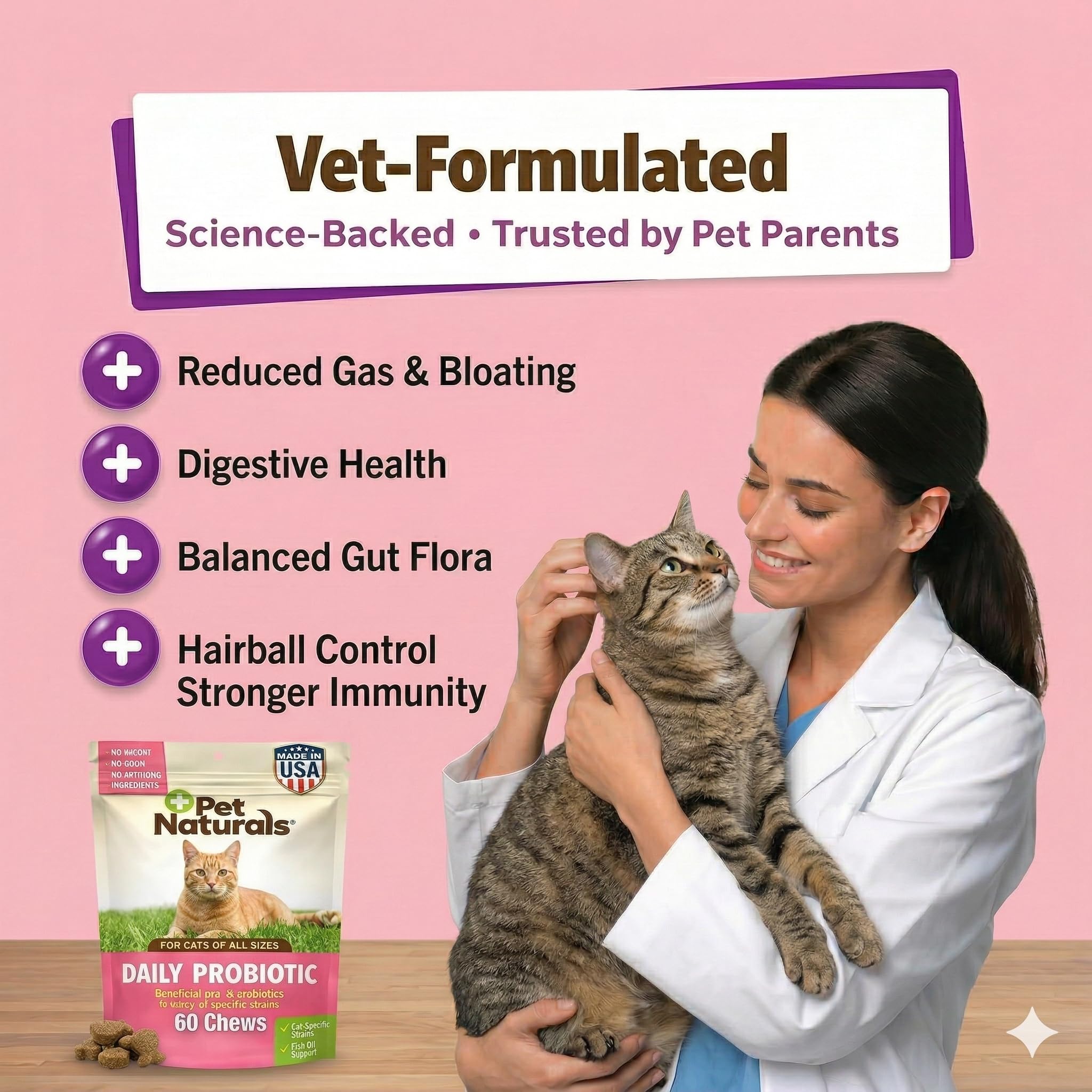 Pet Naturals Probiótico Diario para Gatos, 30 masticables, suplemento de Apoyo digestivo e inmunológico para Gatos