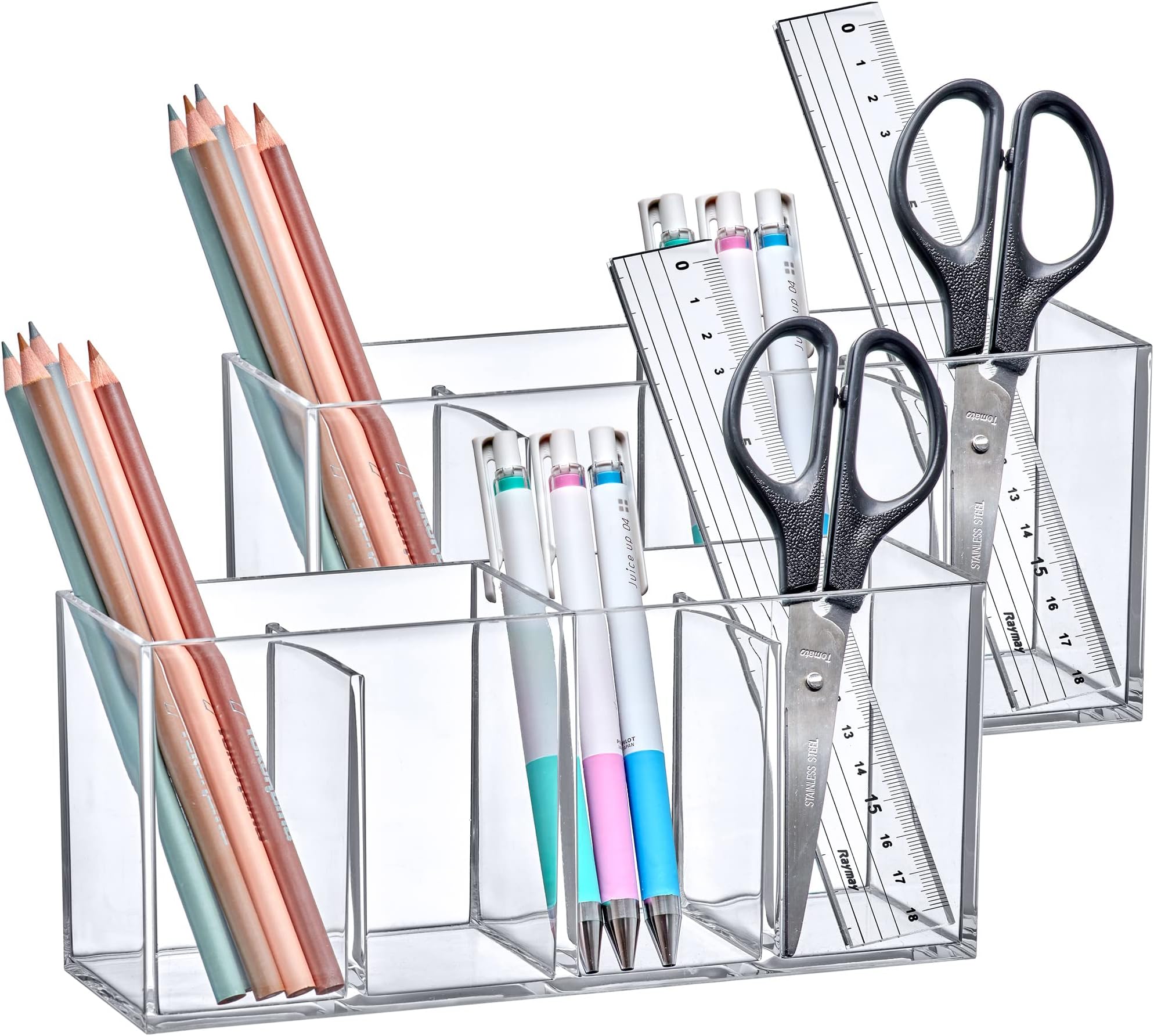 Amazing Abby - Glamour - 2-Pack Acrylic 4-Compartment Makeup Organizer, Transparent Plastic Makeup Brush Holder, Perfect Bathroom Vanity Storage Solution for Makeup Brushes, Eyebrow Pencils, and More
