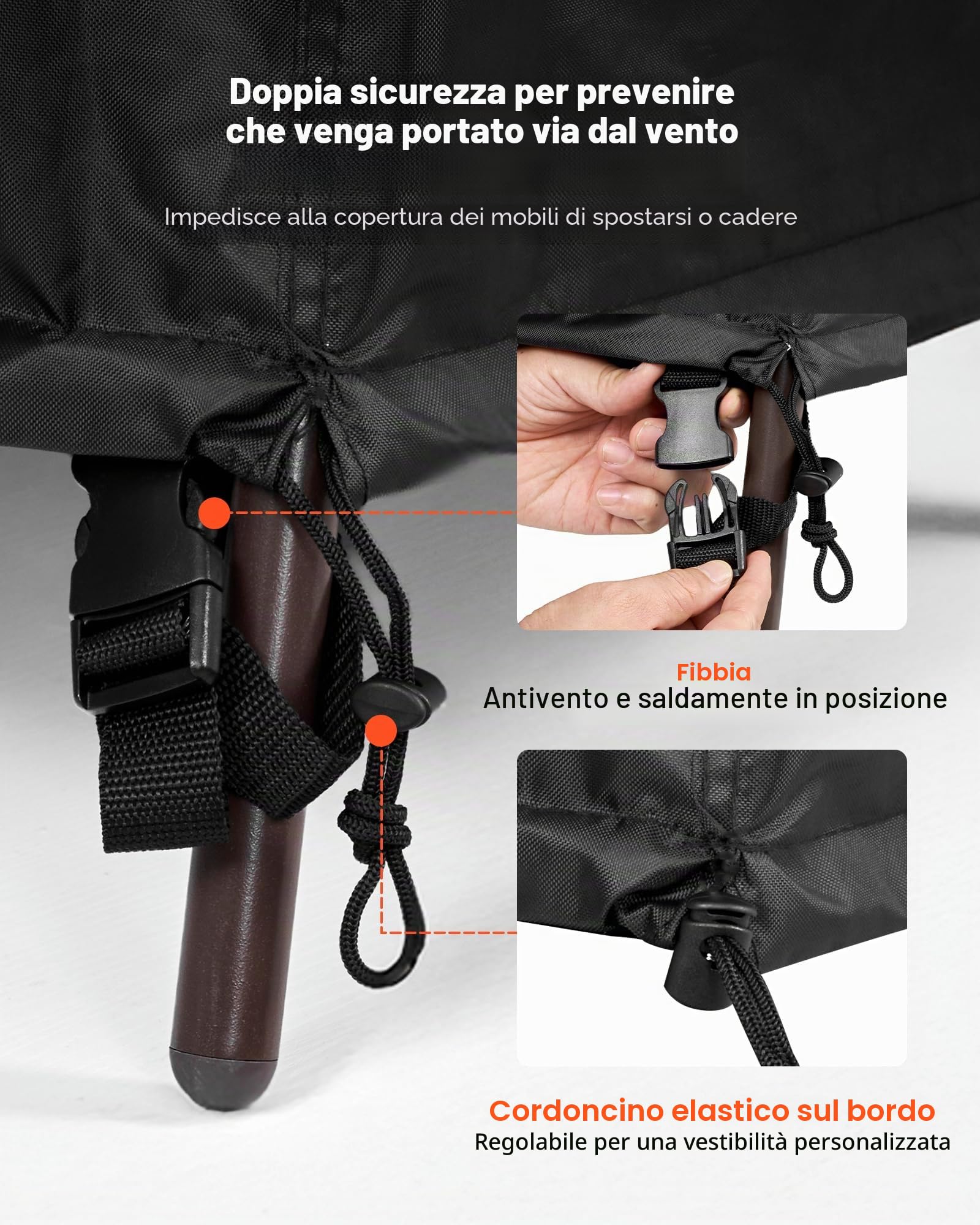 VEVOR Copertura per Mobili da Giardino 188 x 120 x 71 cm Copertura Impermeabile per Tavolo e Sedie da Pranzo da Esterno 420D, per Tavolo da Giardino con Presa d'Aria per Tutte Stagioni, Nero