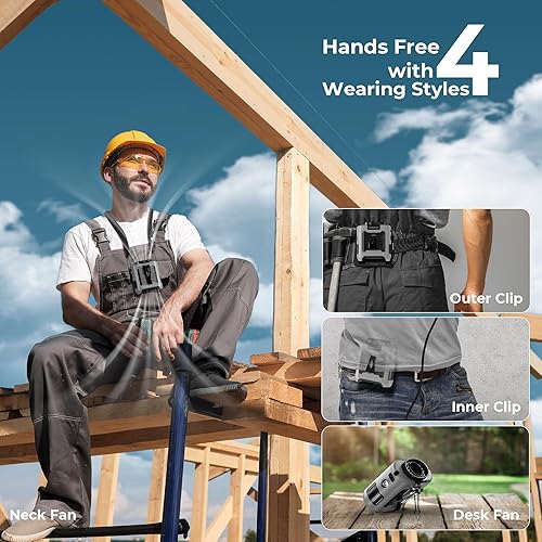 Miniatura 2 de Ventilador de cintura portátil de 10000 mAh con clip en el cinturón, enfriamiento máximo de 40 horas, 5 velocidades 16000 RPM, ventilador de cuello