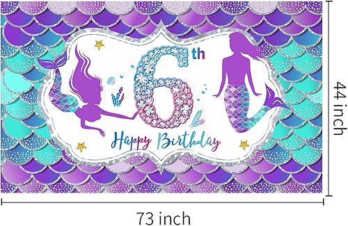 Miniatura 2 de Cartel de sirena para 6 cumpleaños para niñas, decoración con temática de sirenita de feliz 6 cumpleaños, suministros de fiesta, bajo el mar de 6