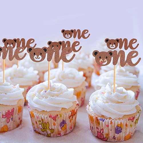 Miniatura 6 de Ercadio Paquete de 24 adornos para cupcakes con purpurina de oso de bebé para primer cumpleaños, baby shower, fiesta de primer cumpleaños,
