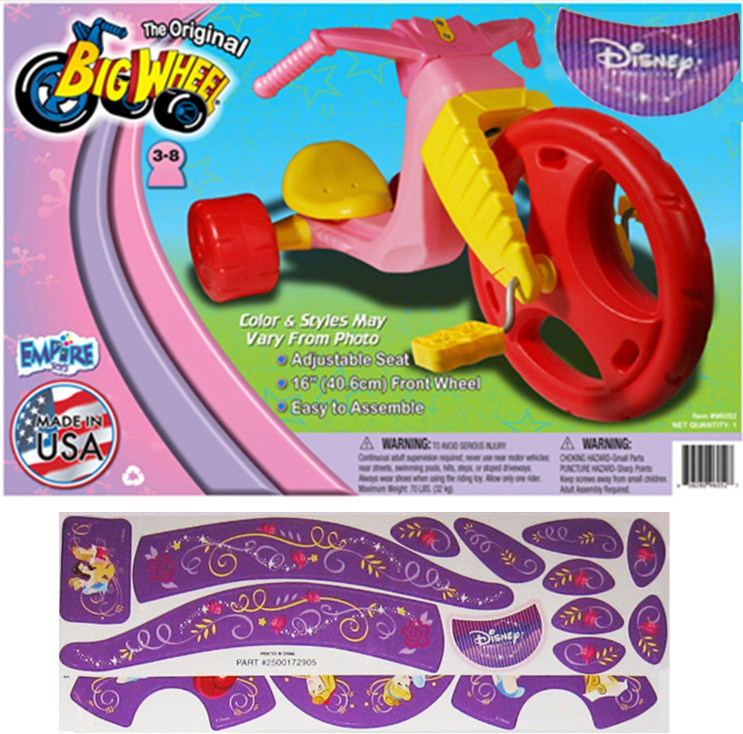 The Original Big Wheel Trike Red/Pink/Yellow Limited Edition for Girls 16" w/ Disney Princess Decals