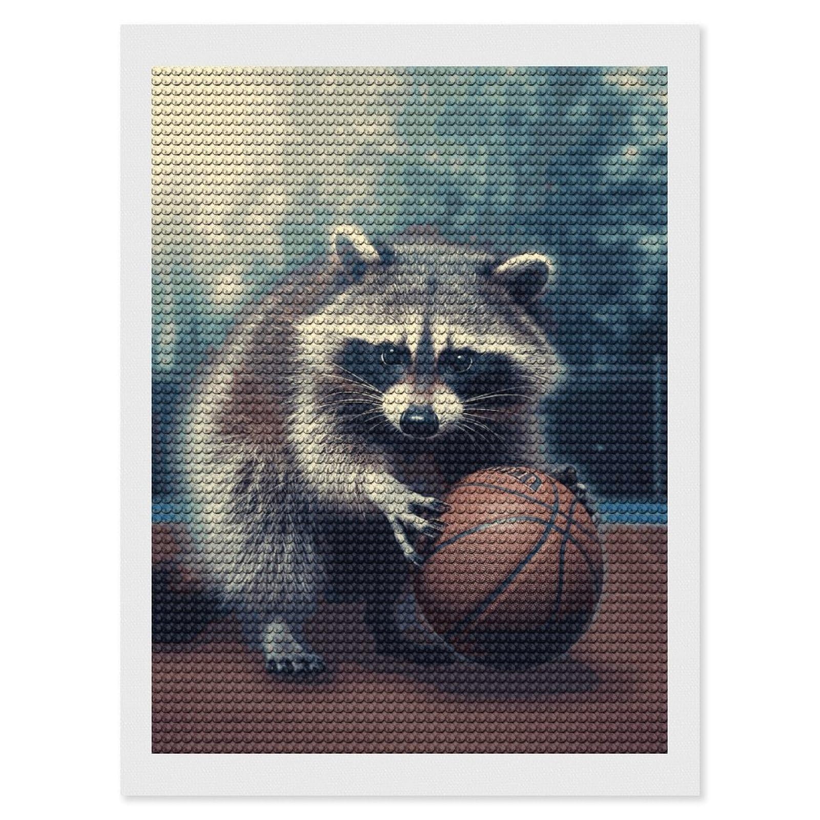FekiLoot Funny Raccoon Basketball Diamond Art Kits for Adults, 5D Aurora Diamond Painting Kits for Beginners DIY Full Drill Dots Gem Art Paint Crafts for Home Wall Decor 12"x16"