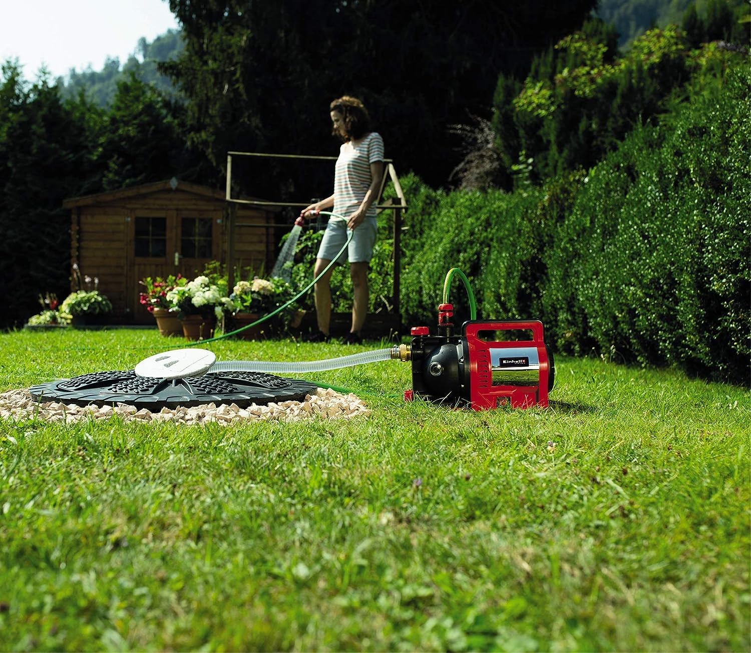 Einhell Gartenpumpe GC-GP 1250 N/1 (1.200 W, max. 5000 L/h, max. Förderhöhe 50 m, Wasserfüllanzeige, Wassereinfüllöffnung /-ablassschraube, Frostschutz, Thermoschutz)