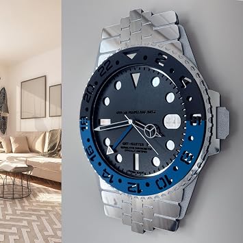 Handmade Wrist Watch Appearance Wall Clock, Luxury GMT, Red Blue Silent Non-Ticking Watch-Style Clock, Modern Decorative Wall Art, Wooden Wall Clock.