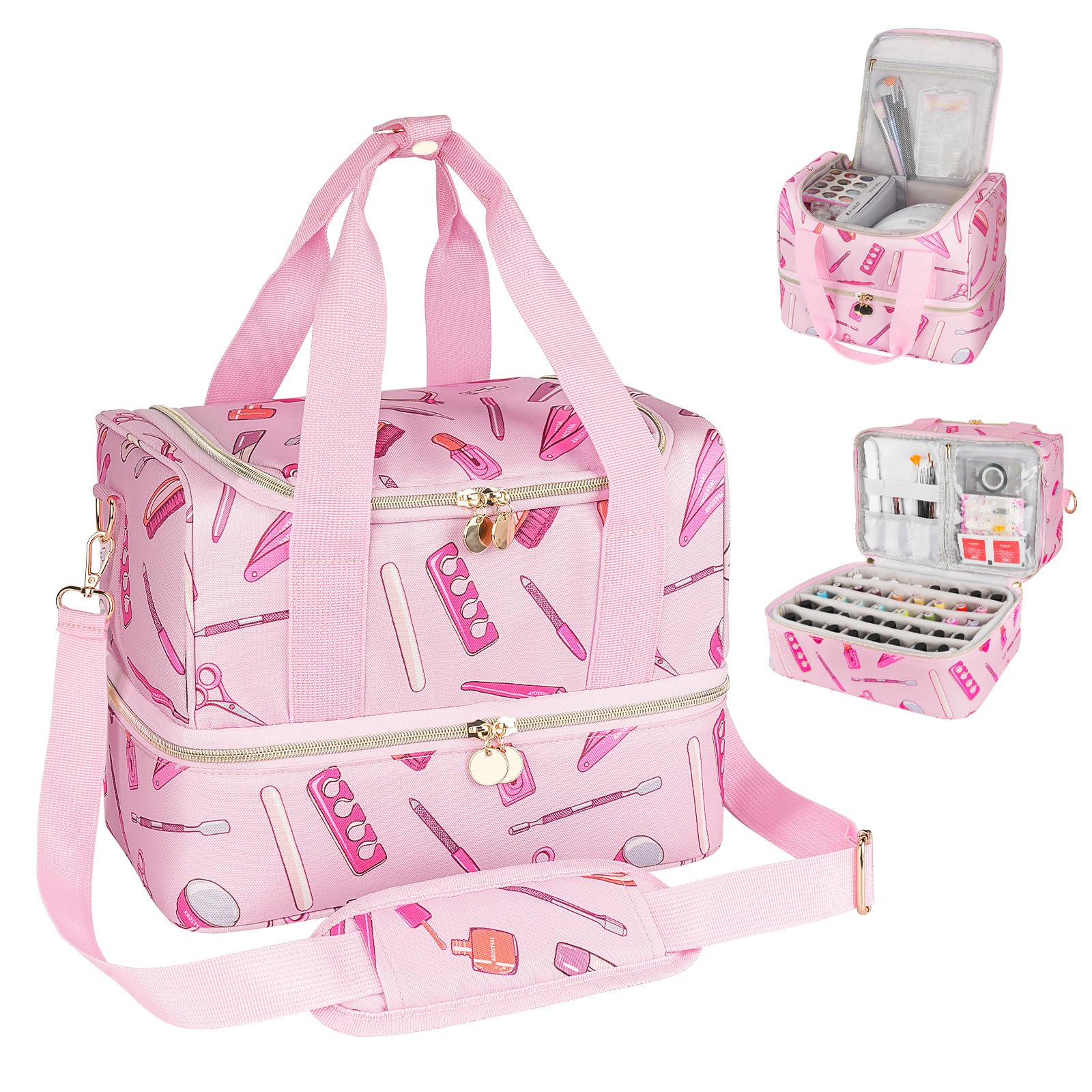 Nail Polish Organizer Case, Double Layers Nail Organizers and Storage, Holds 40 Bottles Gel Nail Polish&Nail Lamp