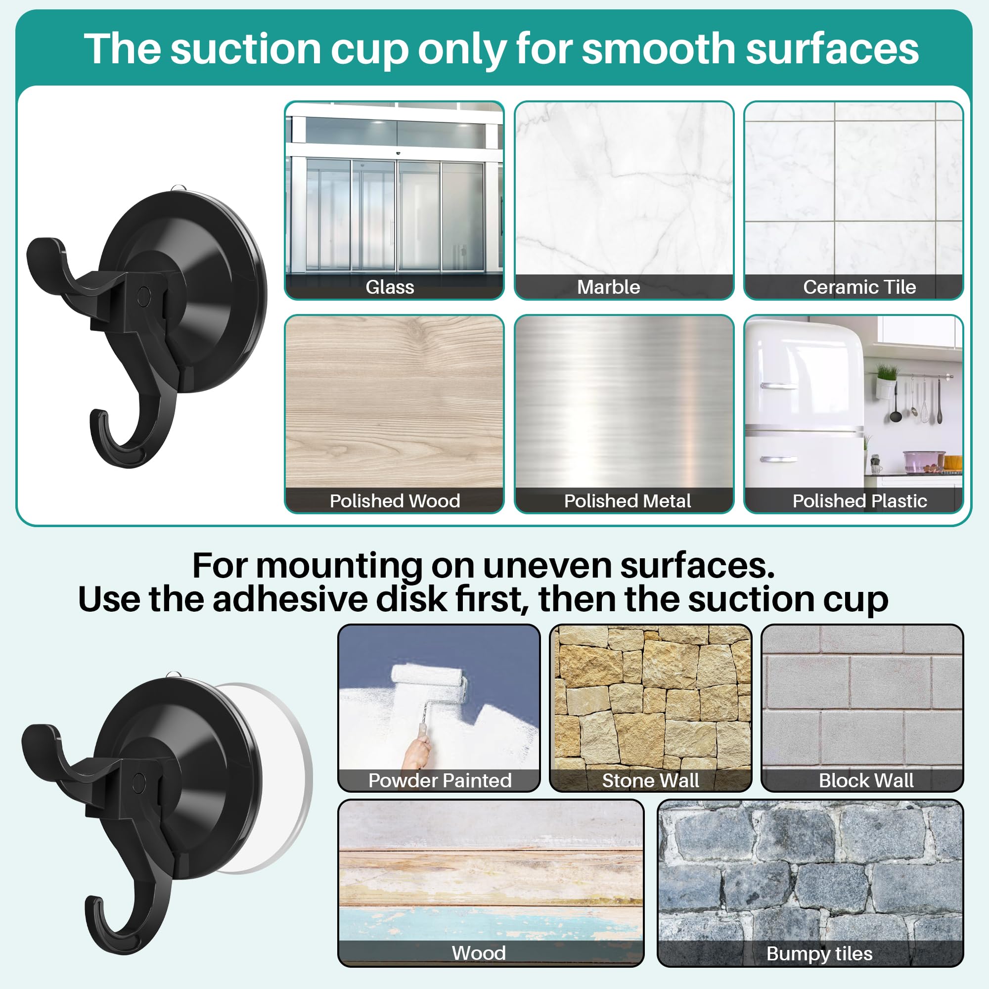 5 Pack Suction Cup Hooks Black Suction Cup Wreath Hanger with Adhesive Suction Tab Wreath Holder for Spring — view 5