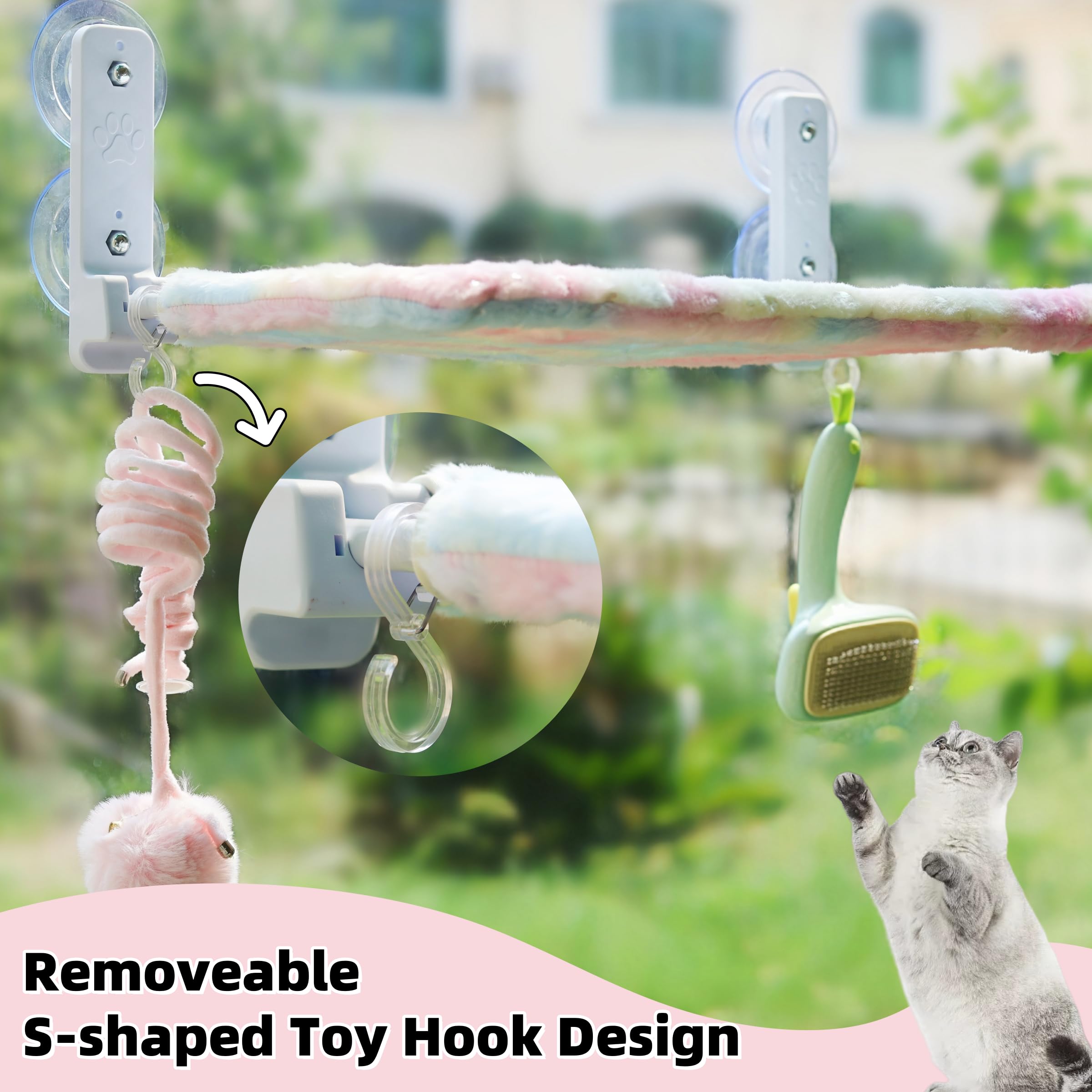 Percha inalámbrica para ventana de gato y cama con colgante, hamaca resistente y plegable para ventana de gato, asiento interior con 4 ventosas, tela de terciopelo de color de doble cara, grande y