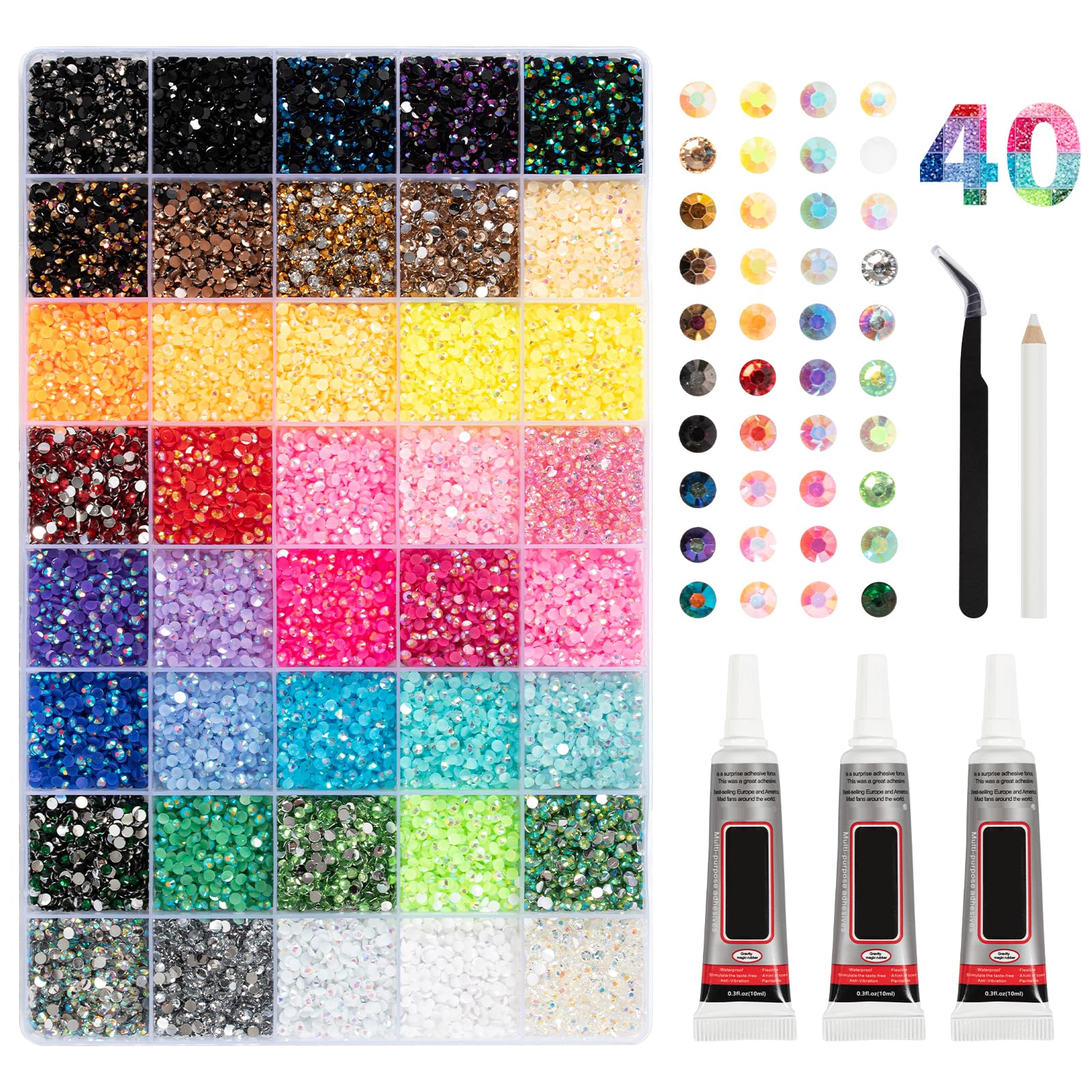32,000pcs 40 Colors 3mm Flat Back Rhinestones with Tweezers and Pen Set Dazzling Nail Art Jewelry for DIY Wedding Graduation Clothes Face-image-13