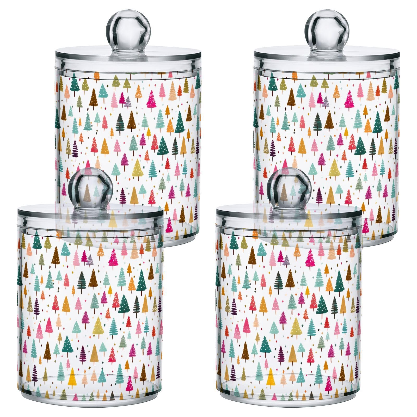 4 Pcs Christmas Xmas Trees 10 OZ Qtip Holder Dispenser for Cotton Ball Cotton Swab Cotton Round Pads
